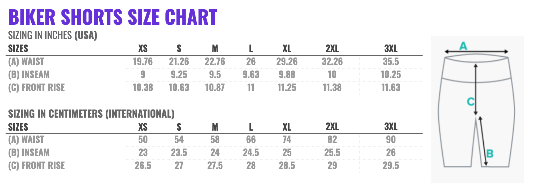 biker shorts size chart fiercepulse