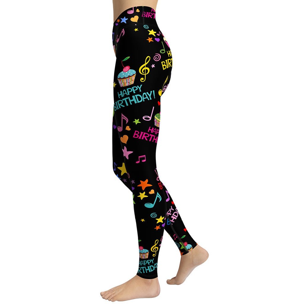 Black Happy Birthday Printed Leggings