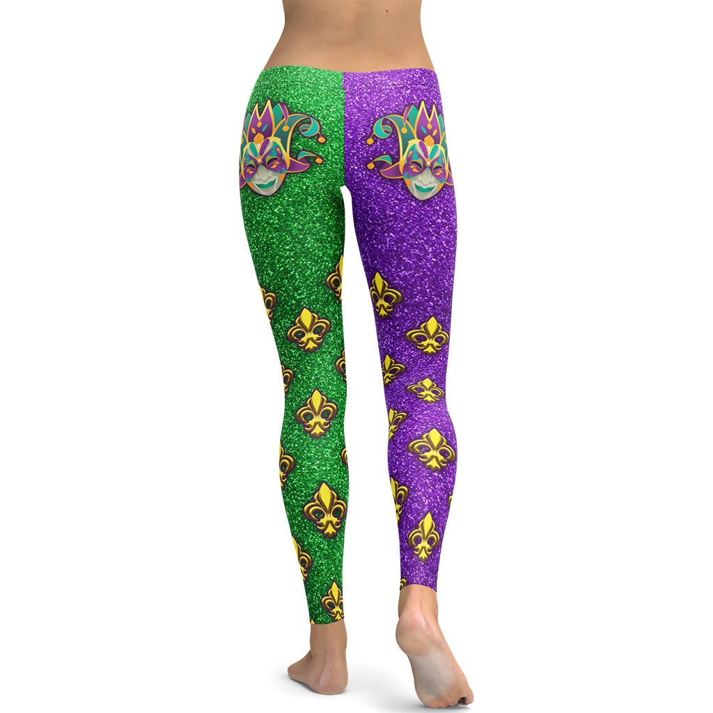 Mardi Gras Masks & Beads Party Leggings