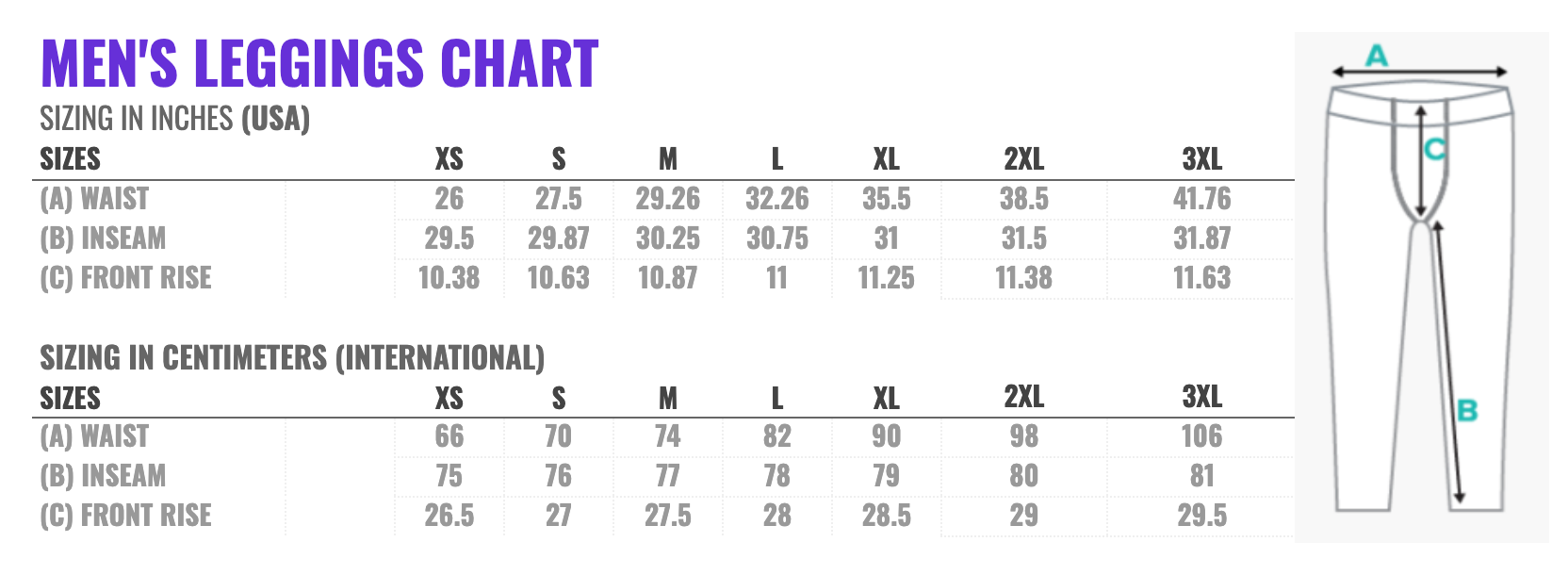 men's leggings size chart fiercepulse