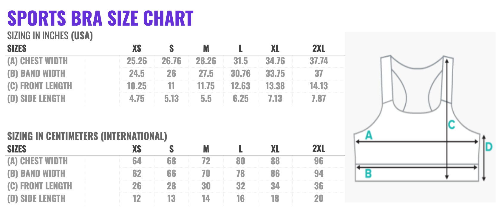 sports bra size chart fiercepulse