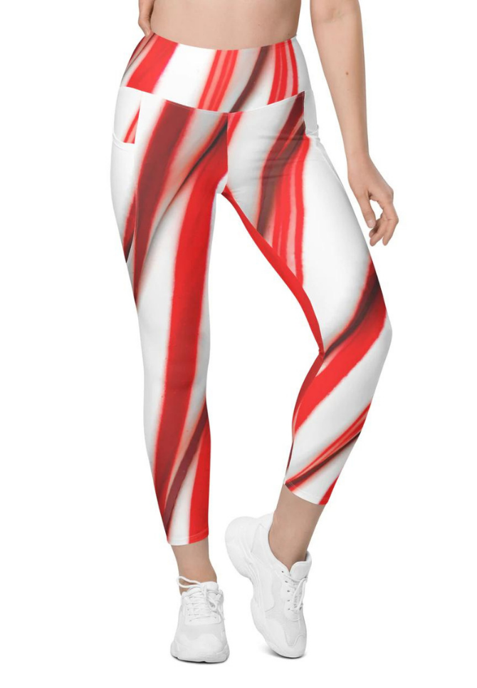 Candy Cane Christmas Workout Leggings Striped Yoga Women Gift