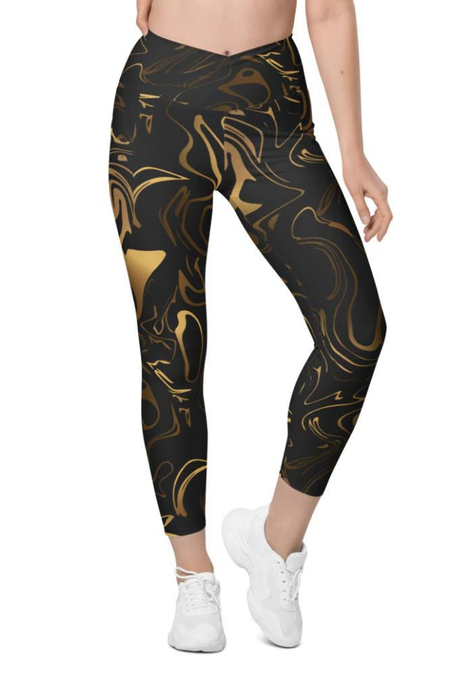 Black & Gold Leggings With Pockets