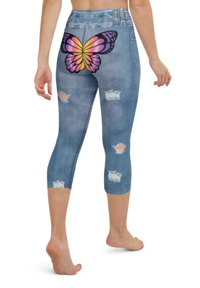 Butterfly Denim Print Yoga Leggings