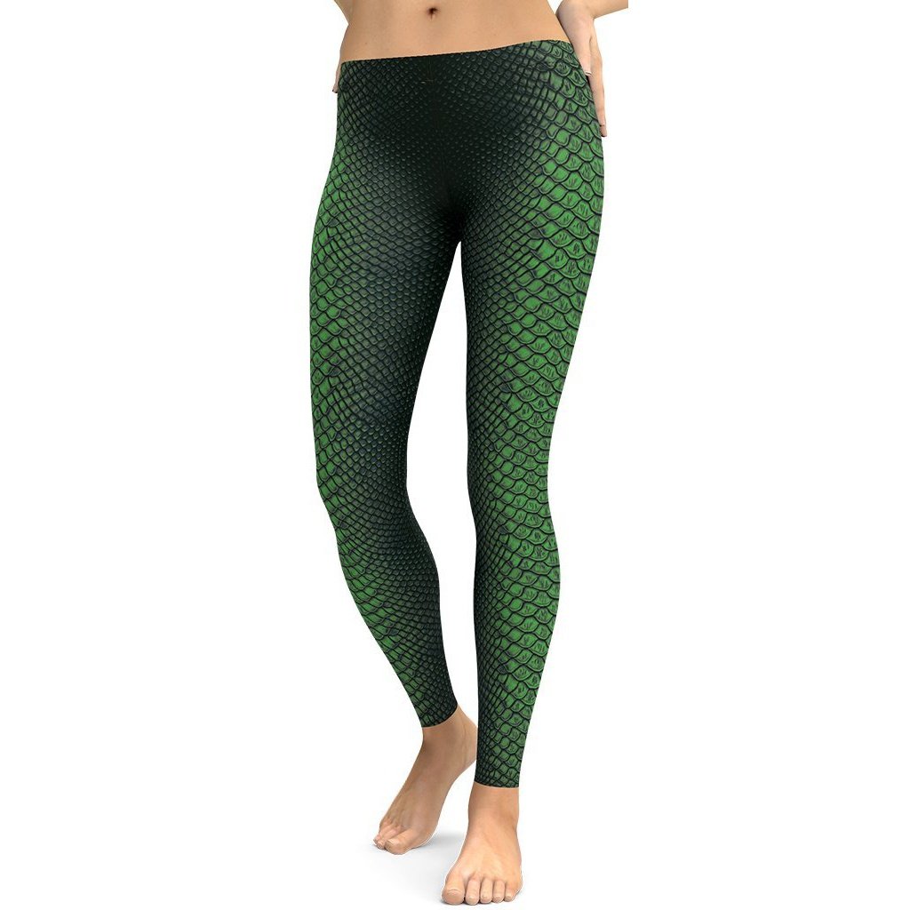 Green Crocodile Pattern Leggings - FiercePulse - Premium Workout Leggings - Yoga Pants