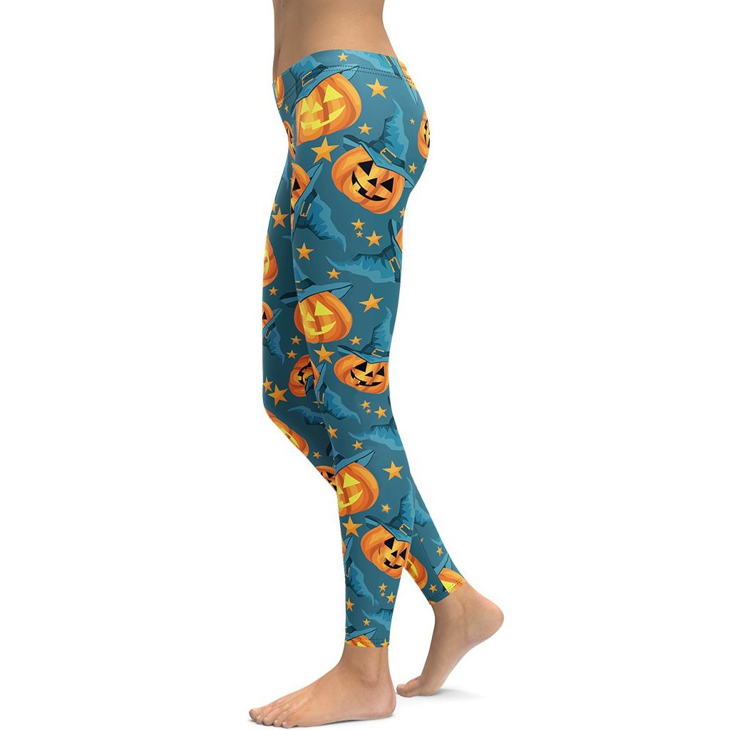 Halloween Leggings, Womens Adult Yoga Pants, Pumpkins Bats