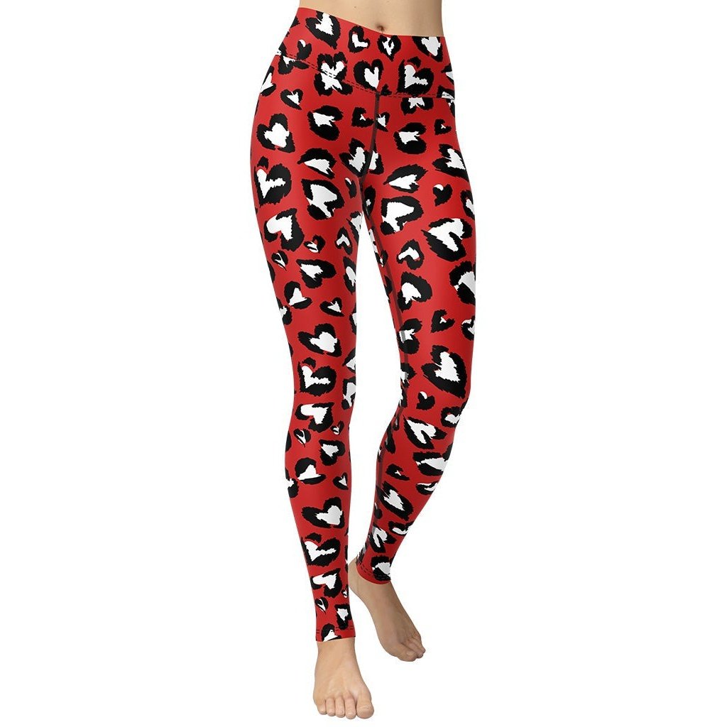 Black/Red/White Xoxo/Lips Printed Wide Band Leggings (Sizes 12-18) -  LEG2225BK