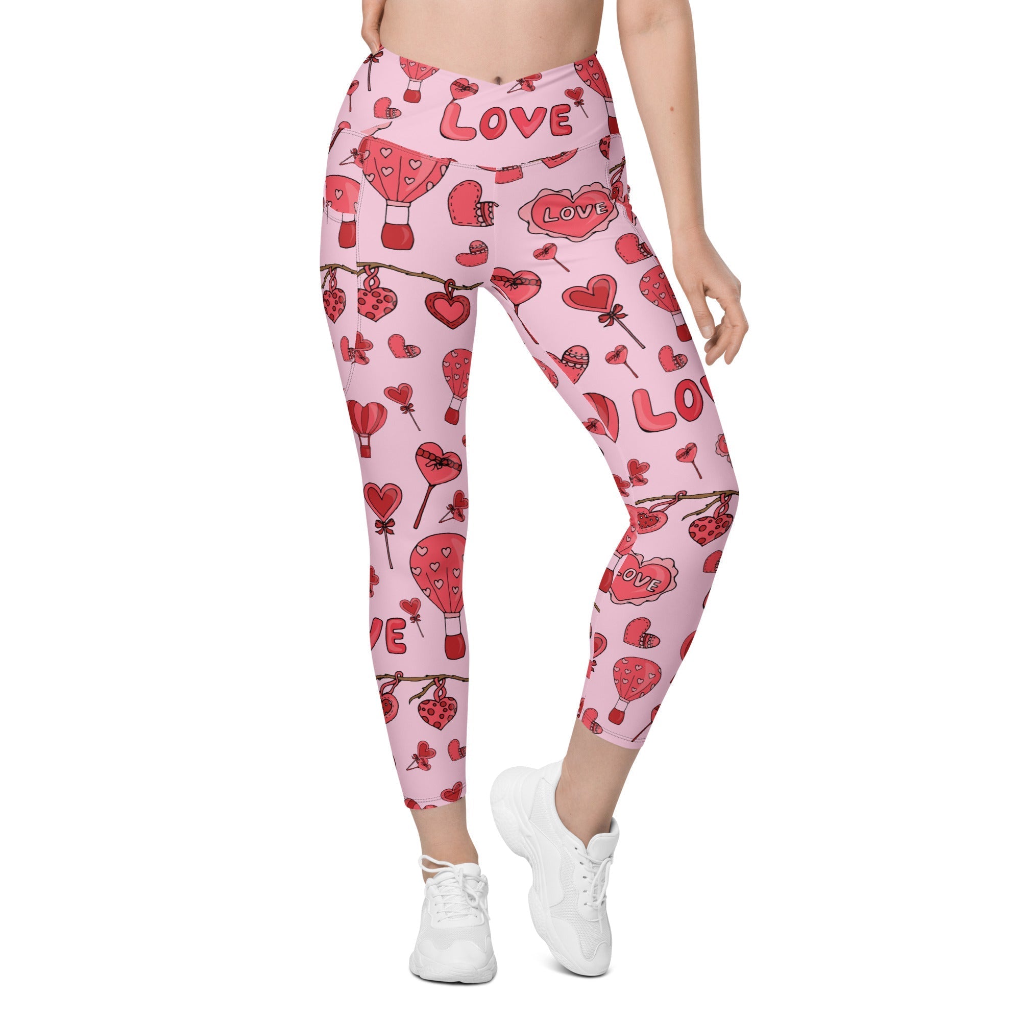 Cherry Blossom Crossover Leggings With Pockets