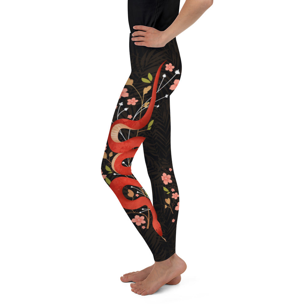 Trendy Snakes and Flowers Print Leggings