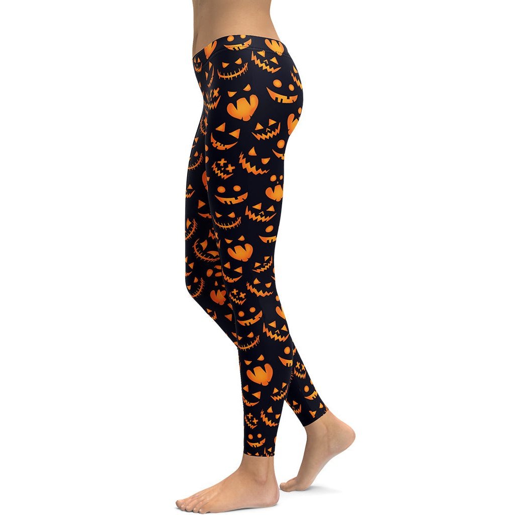 Halloweird Lucy Black & Orange Pumpkin Print Yoga Leggings - Women