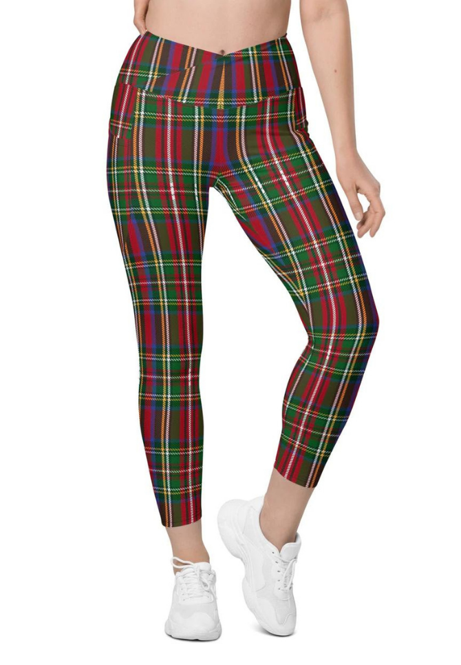 Red Plaid Leggings with Pockets