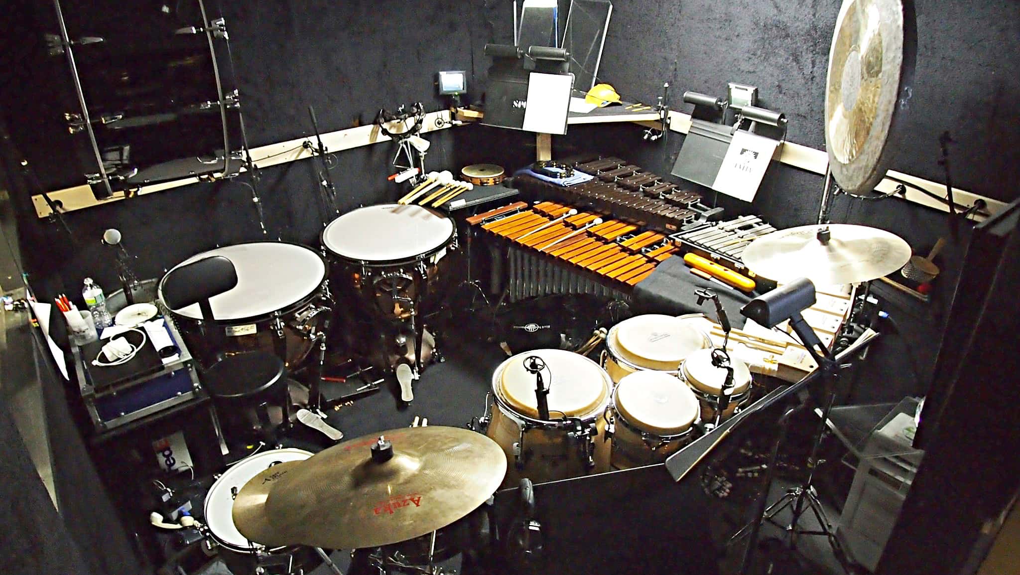 Dave Roth's percussion setup for the Broadway Revival of Evita at the Marquis Theatre.