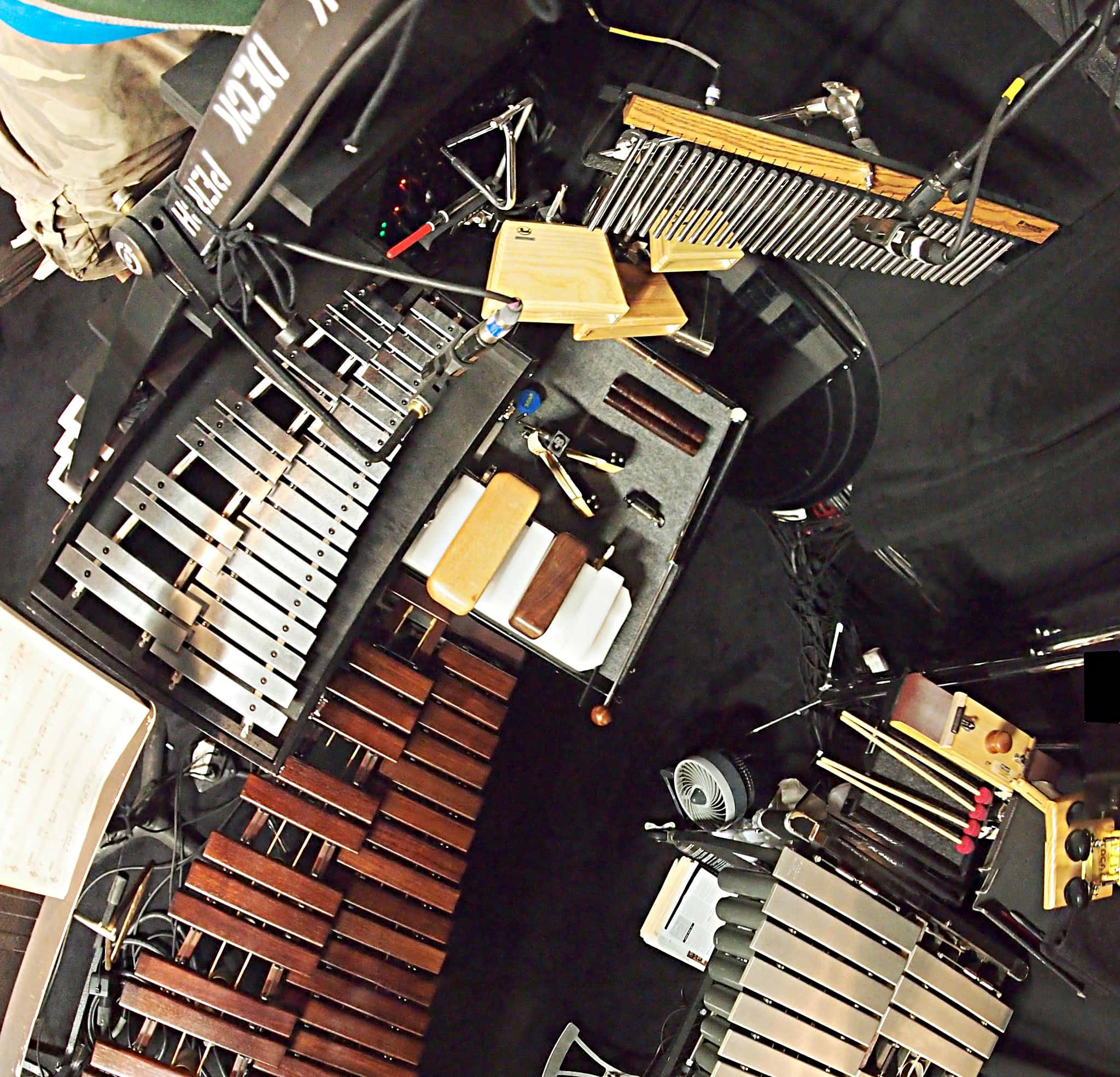 Andy Blanco's percussion setup for the Broadway revival of Nice Work If You Can Get It at the Imperial Theatre.