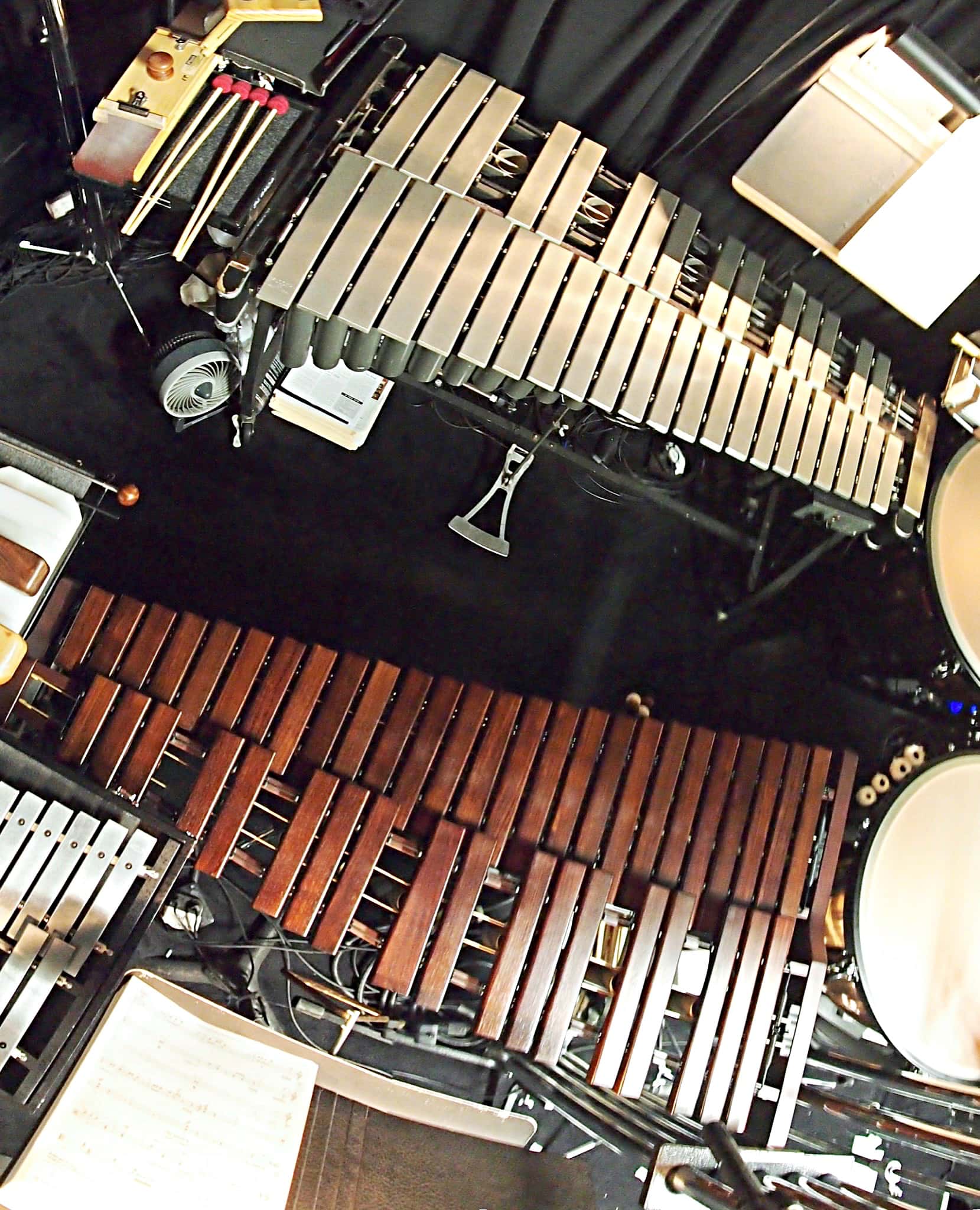 Andy Blanco's percussion setup for the Broadway revival of Nice Work If You Can Get It at the Imperial Theatre.