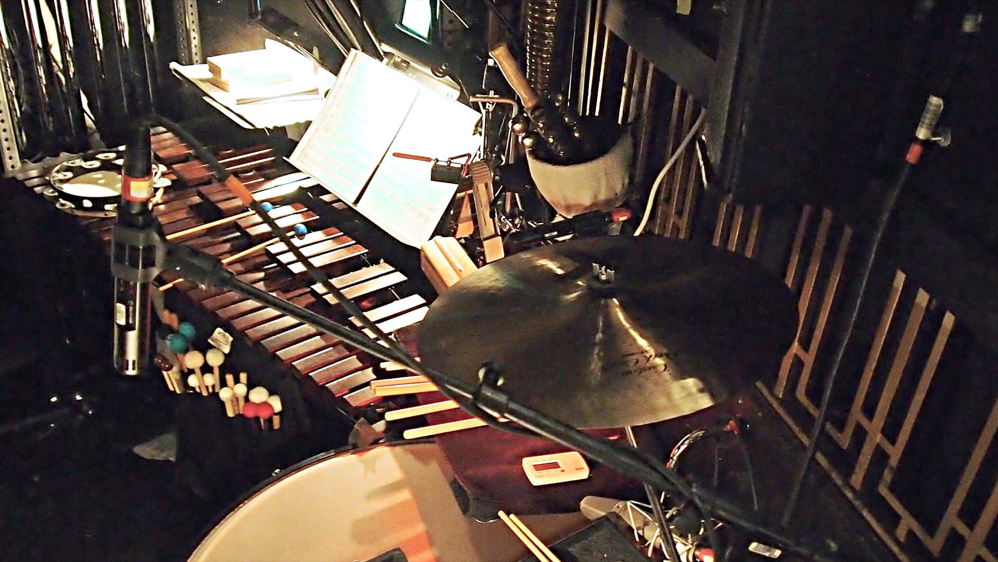 Joe Nero's percussion setup for the Broadway revival of Annie at the Palace Theatre.
