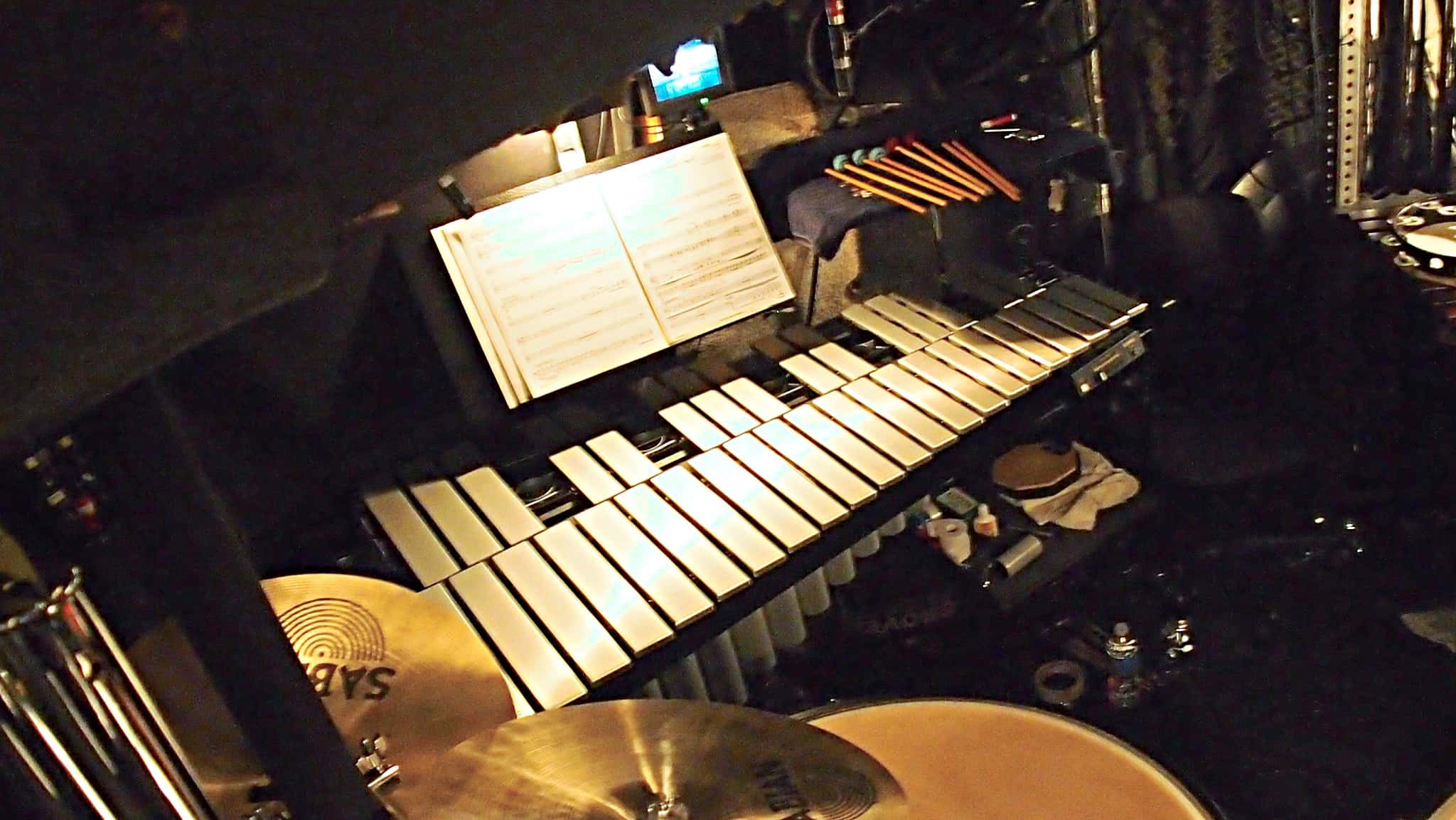 Joe Nero's percussion setup for the Broadway revival of Annie at the Palace Theatre.