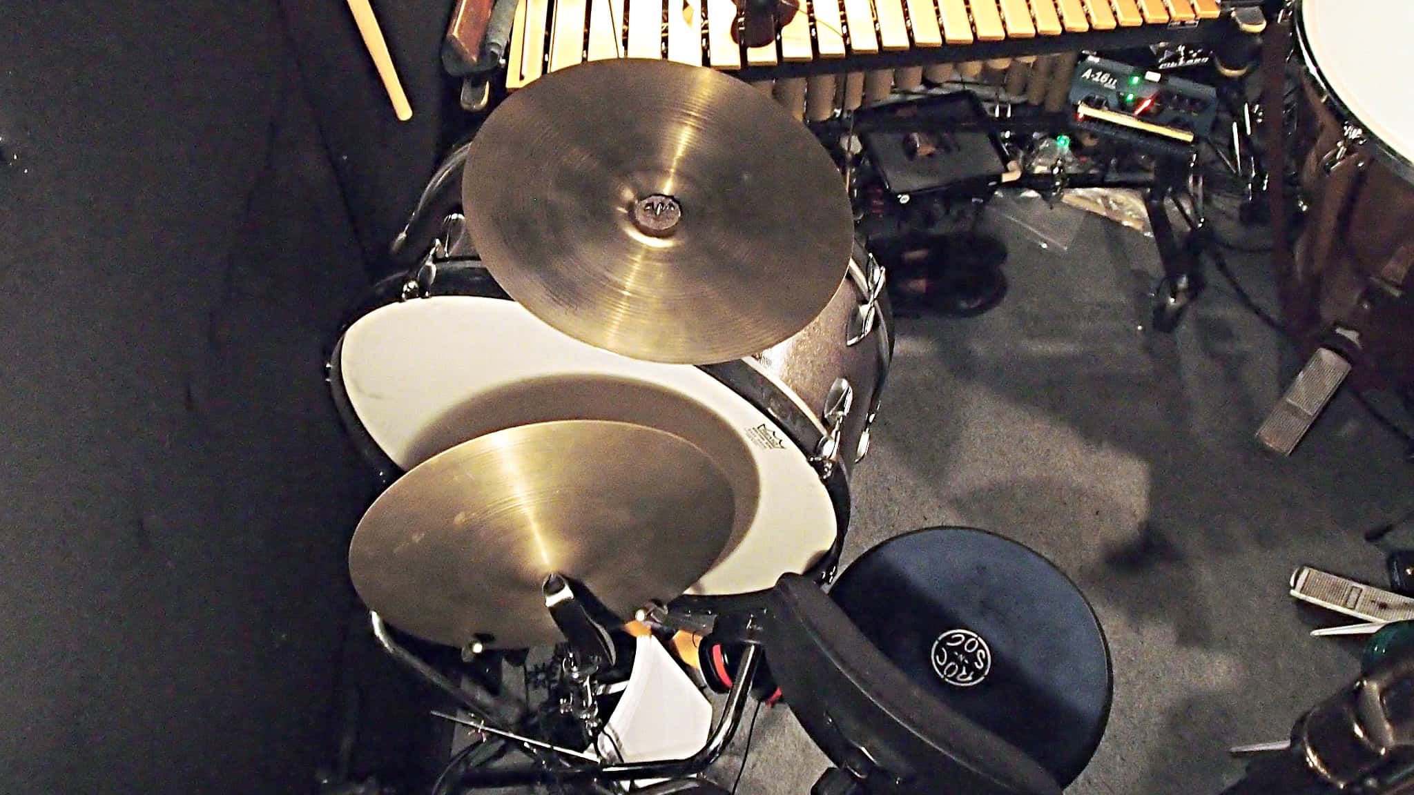 Billy Miller's percussion setup for the Broadway production of Scandalous at the Neil Simon Theatre.