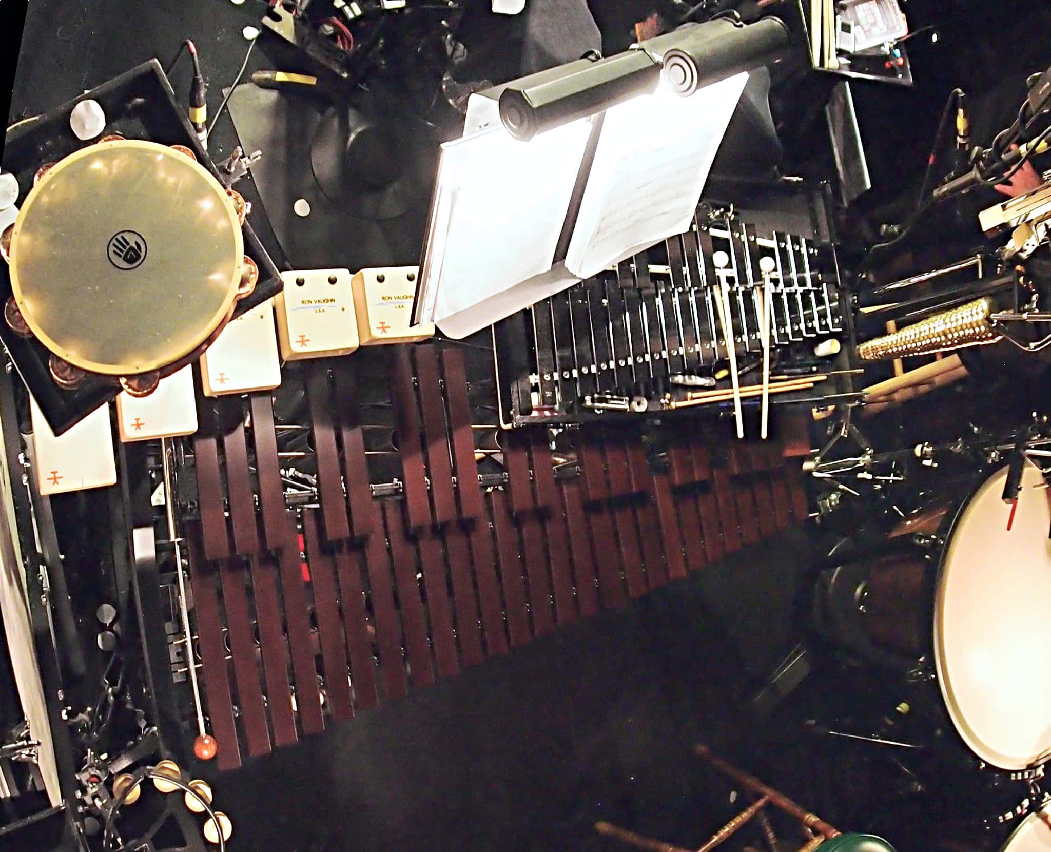 Bill Hayes' percussion setup for the Broadway production of Cinderella at the Broadway Theatre.