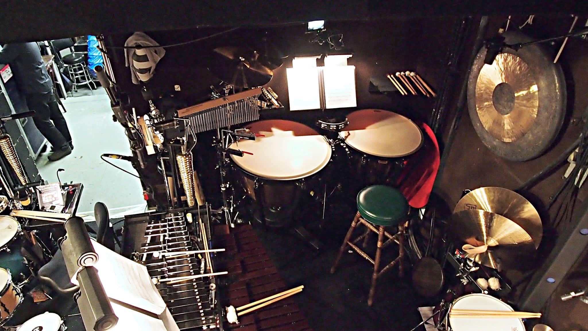 Bill Hayes' percussion setup for the Broadway production of Cinderella at the Broadway Theatre.