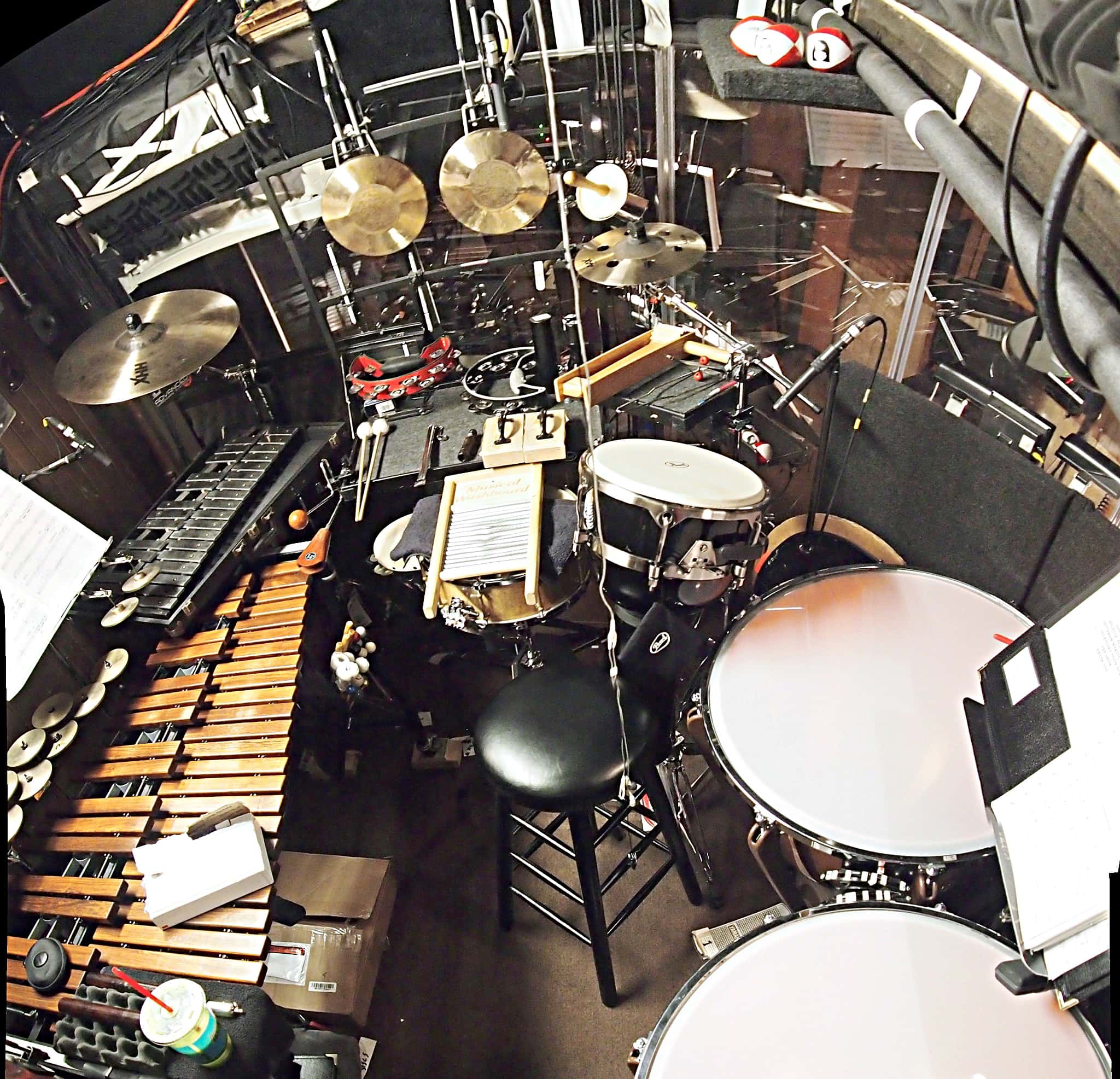 Sean Ritenauer's percussion setup for the Broadway revival of Pippin at the Music Box Theatre.