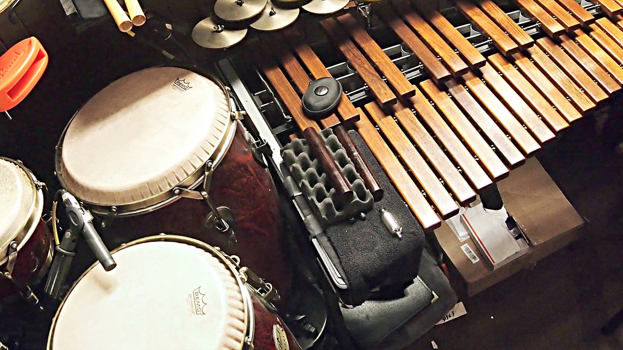Sean Ritenauer's percussion setup for the Broadway revival of Pippin at the Music Box Theatre.
