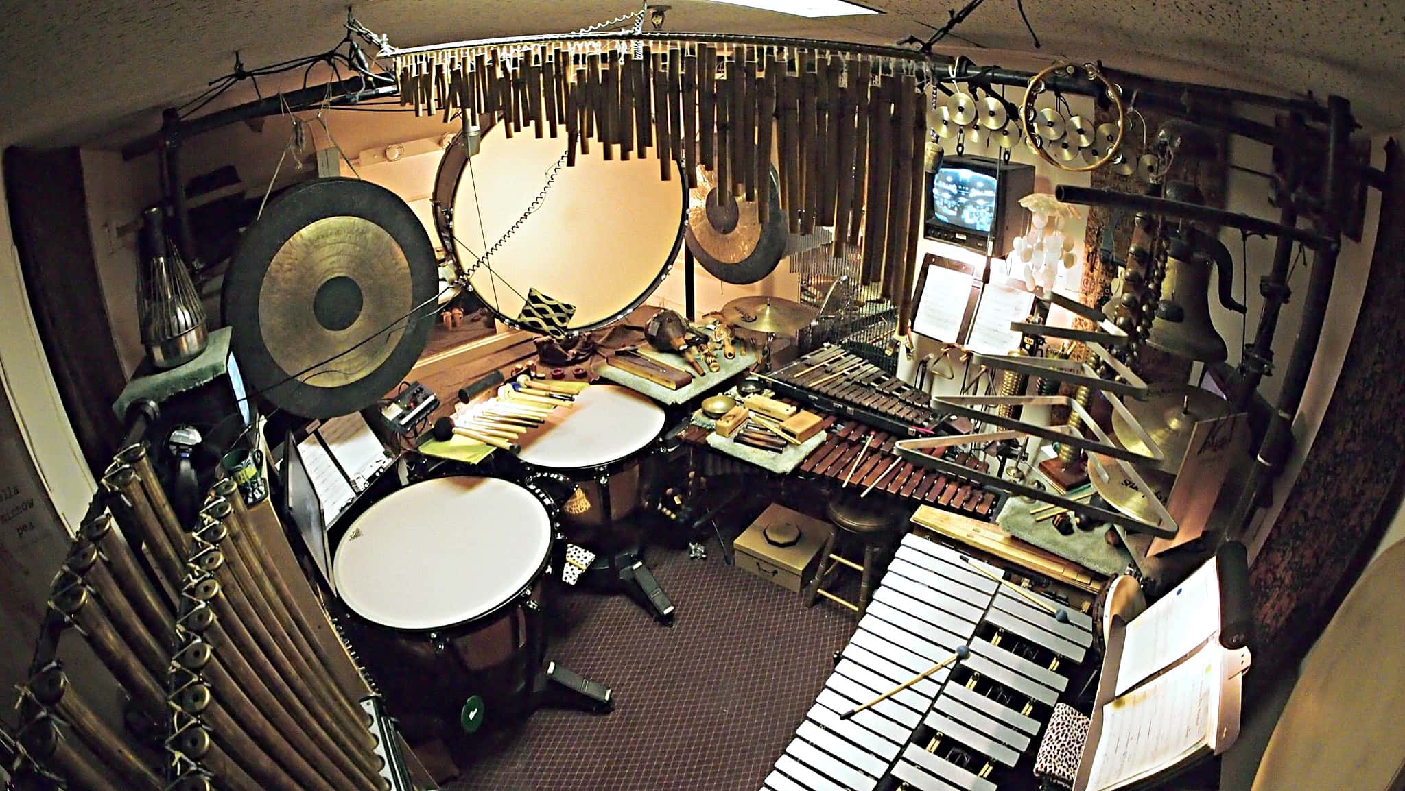 Andy Jones' percussion setup for the currently running Broadway production of Wicked at the Gershwin Theatre.