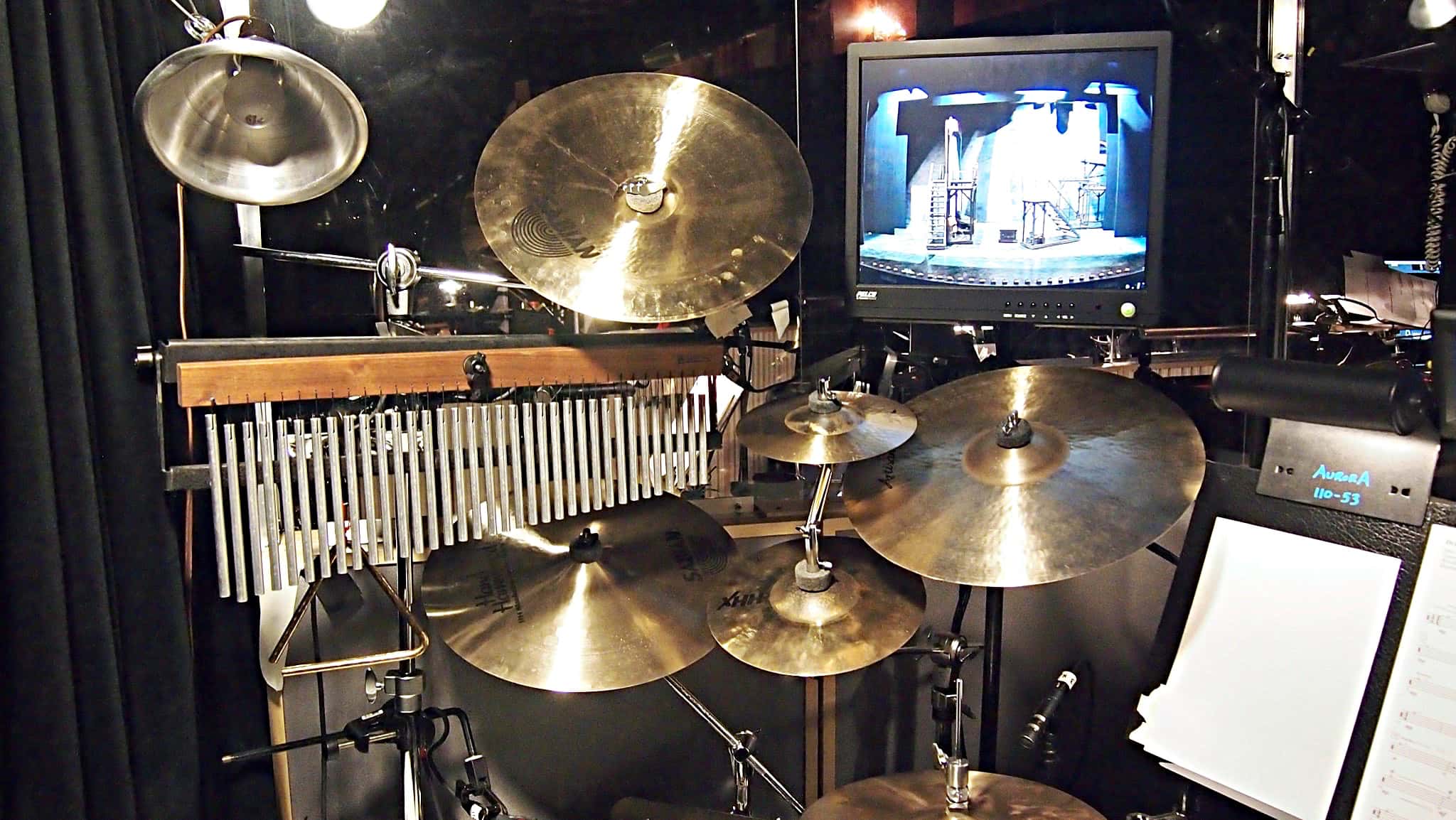 Larry Lelli's drum set setup for the Broadway Revival of Side Show at the St. James Theatre.