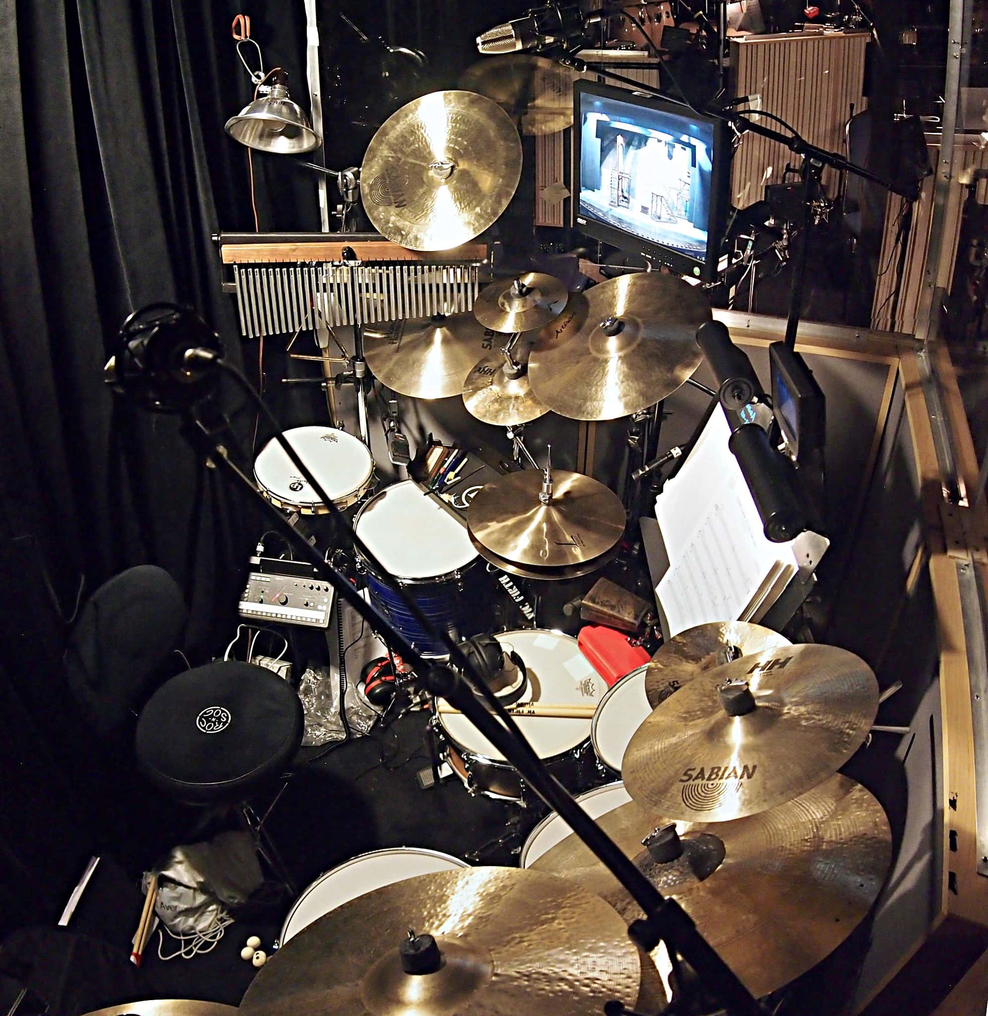 Larry Lelli's drum set setup for the Broadway Revival of Side Show at the St. James Theatre.