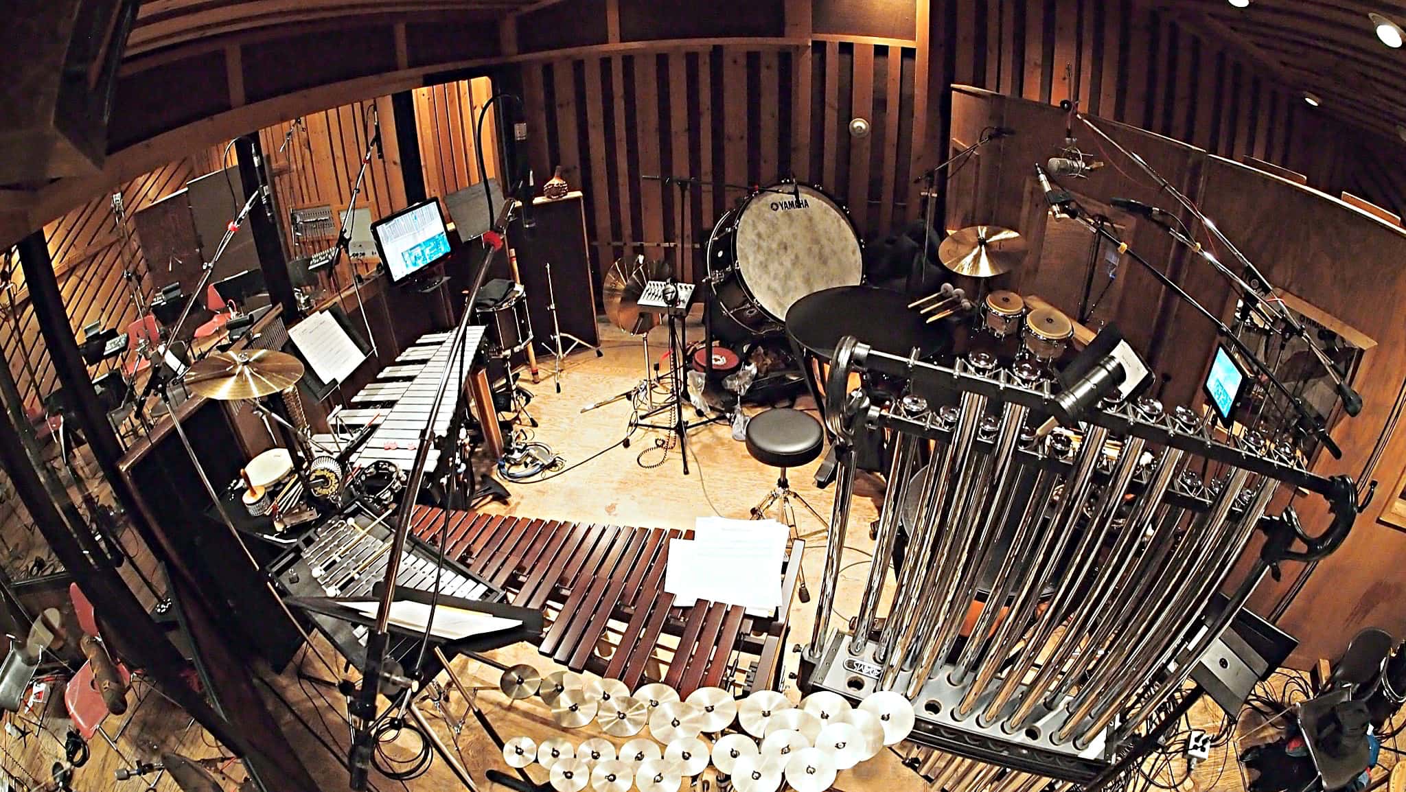 Bill Hayes' percussion setup for the recording session of NBC’s Peter Pan Live at Avatar Studios, in New York City.