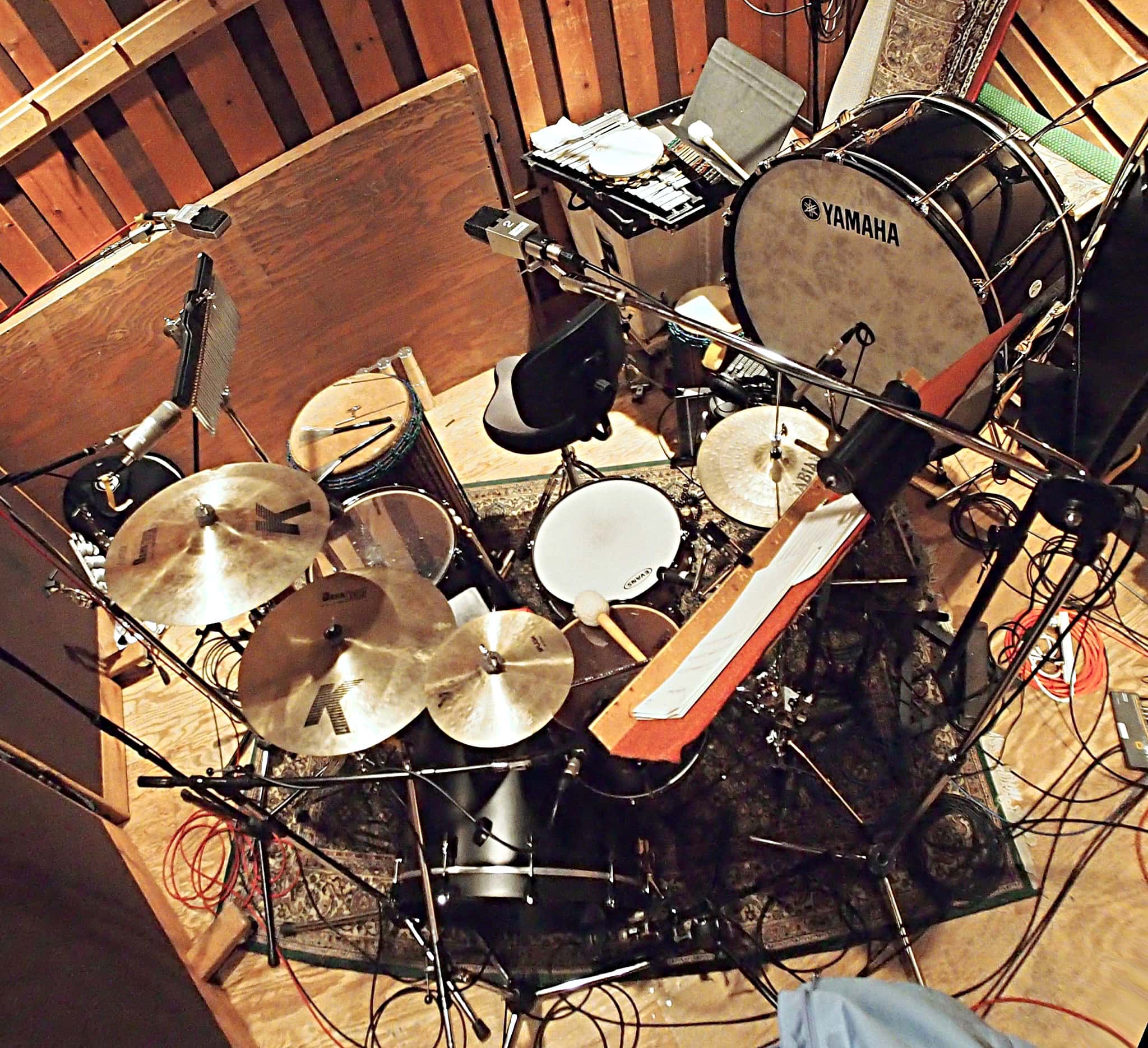 Paul Pizzuti's drum set setup for the 2014 recording session of NBC’s Peter Pan Live at Avatar Studios in New York City.