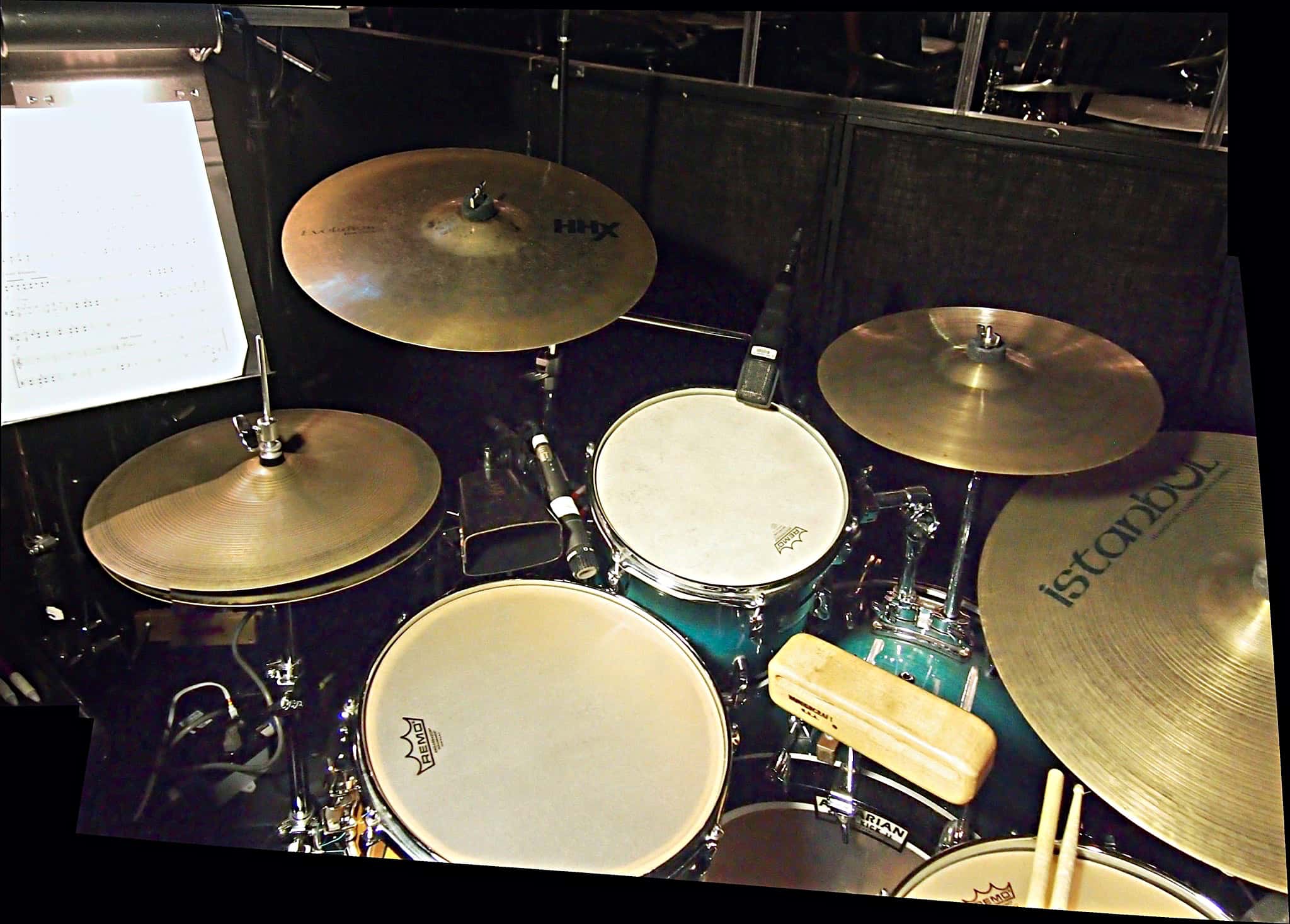 Rich Rosenzweig's drum set setup for the Broadway production of On The Town at the Lyric Theatre.