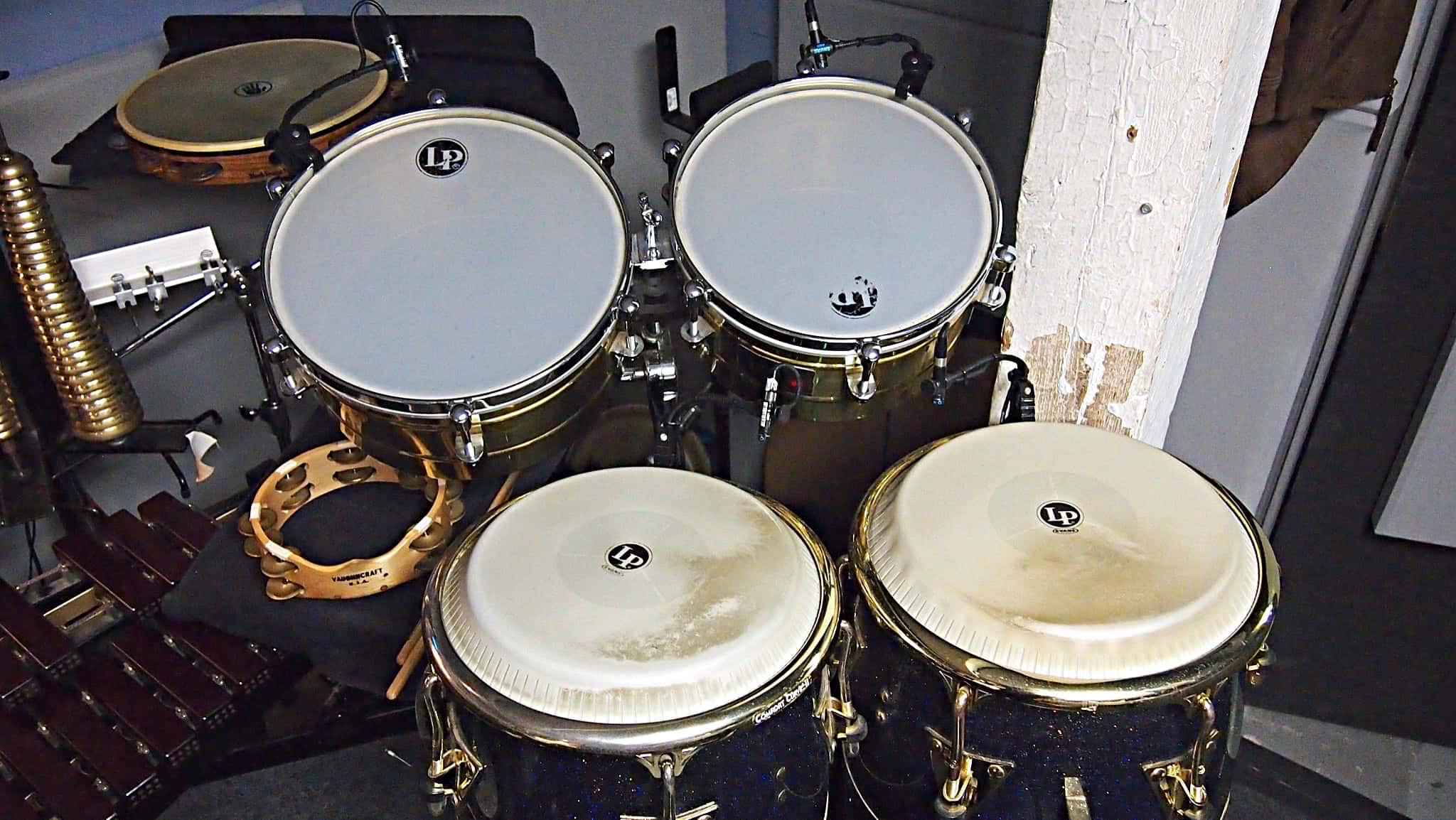 David Nyberg's percussion setup for the Broadway production of Mamma Mia at the Broadhurst Theatre.
