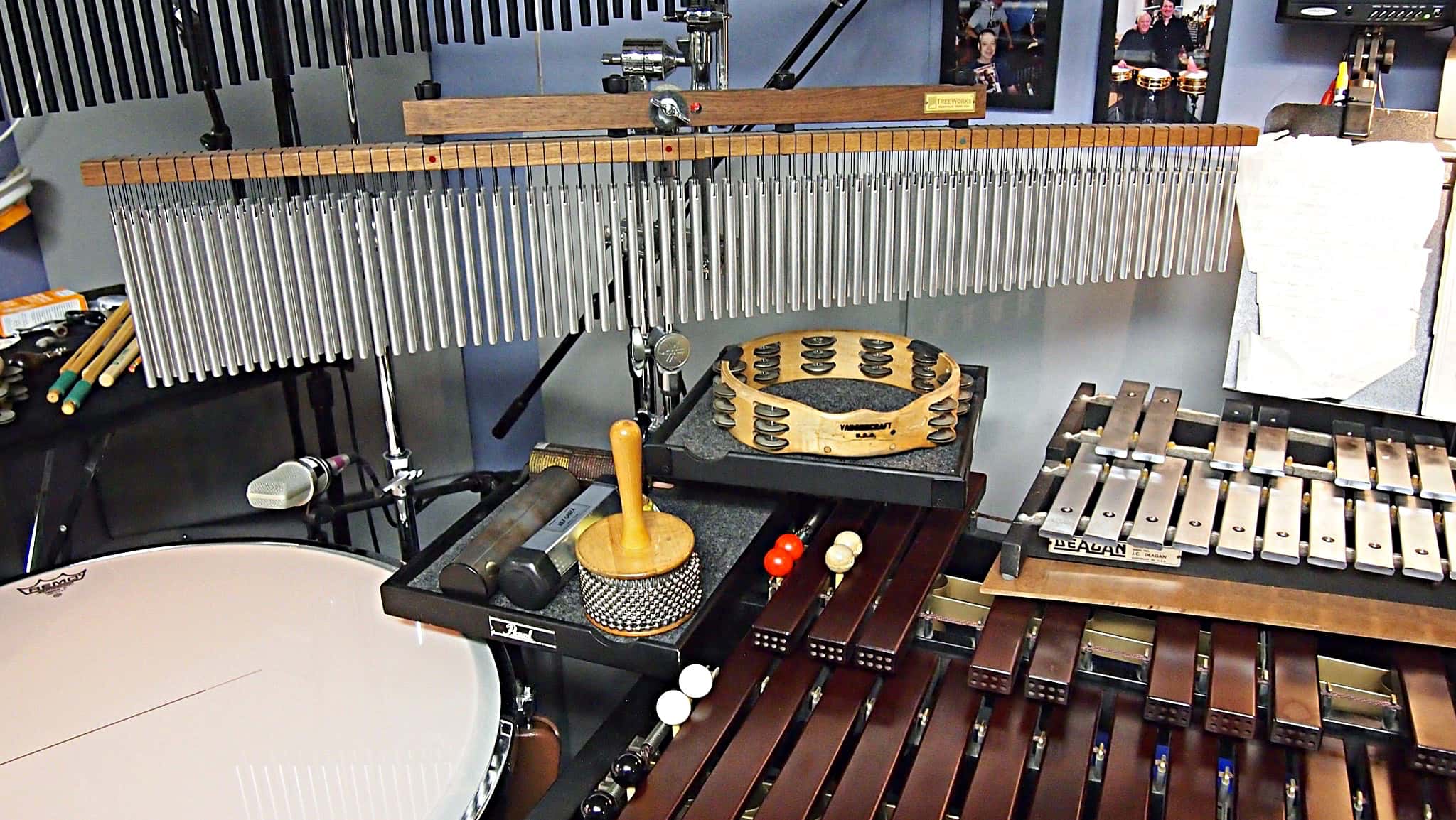 David Nyberg's percussion setup for the Broadway production of Mamma Mia at the Broadhurst Theatre.