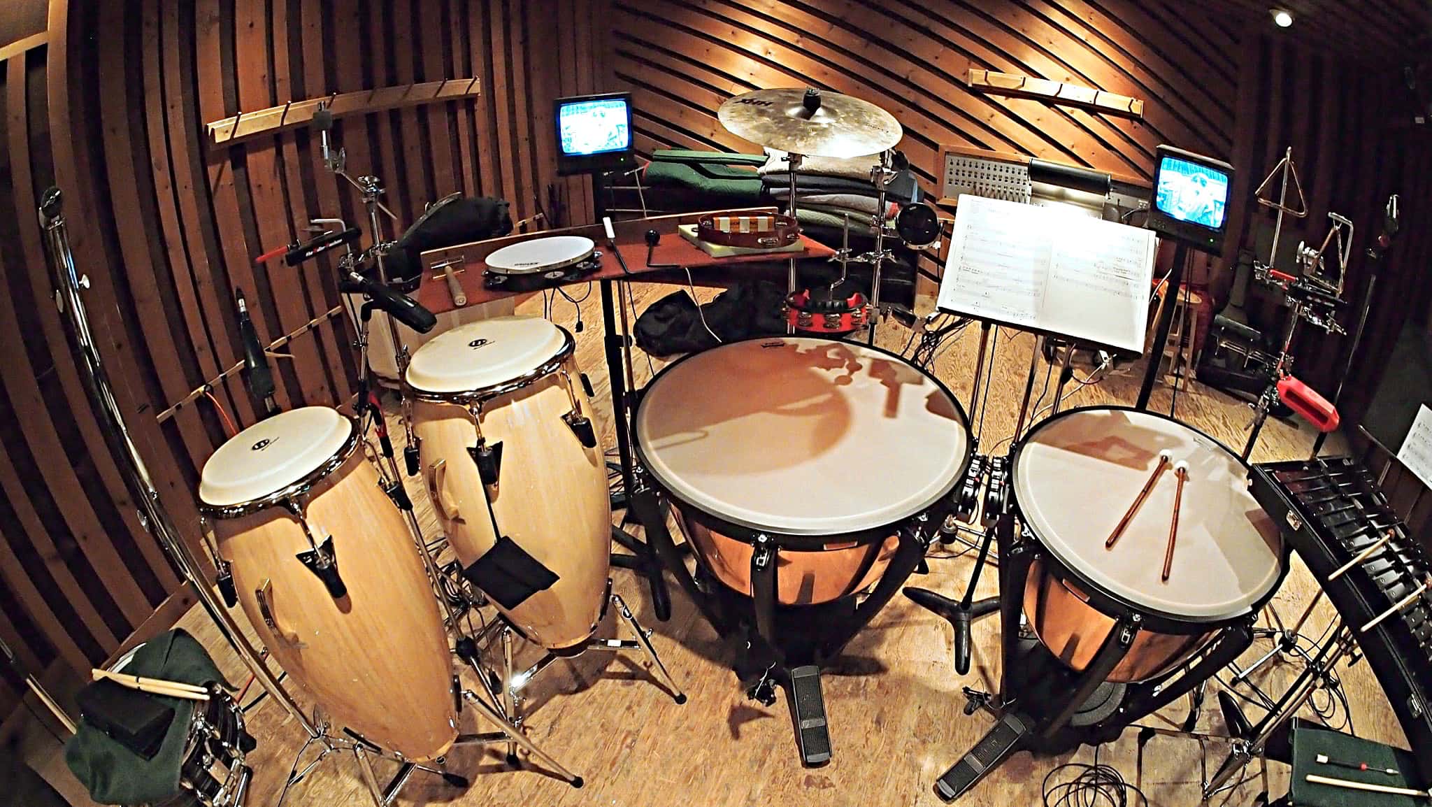 Billy Miller's percussion setup for the Cast Album Recording at Avatar Studios, New York City, for the Broadway Revival of Side Show.