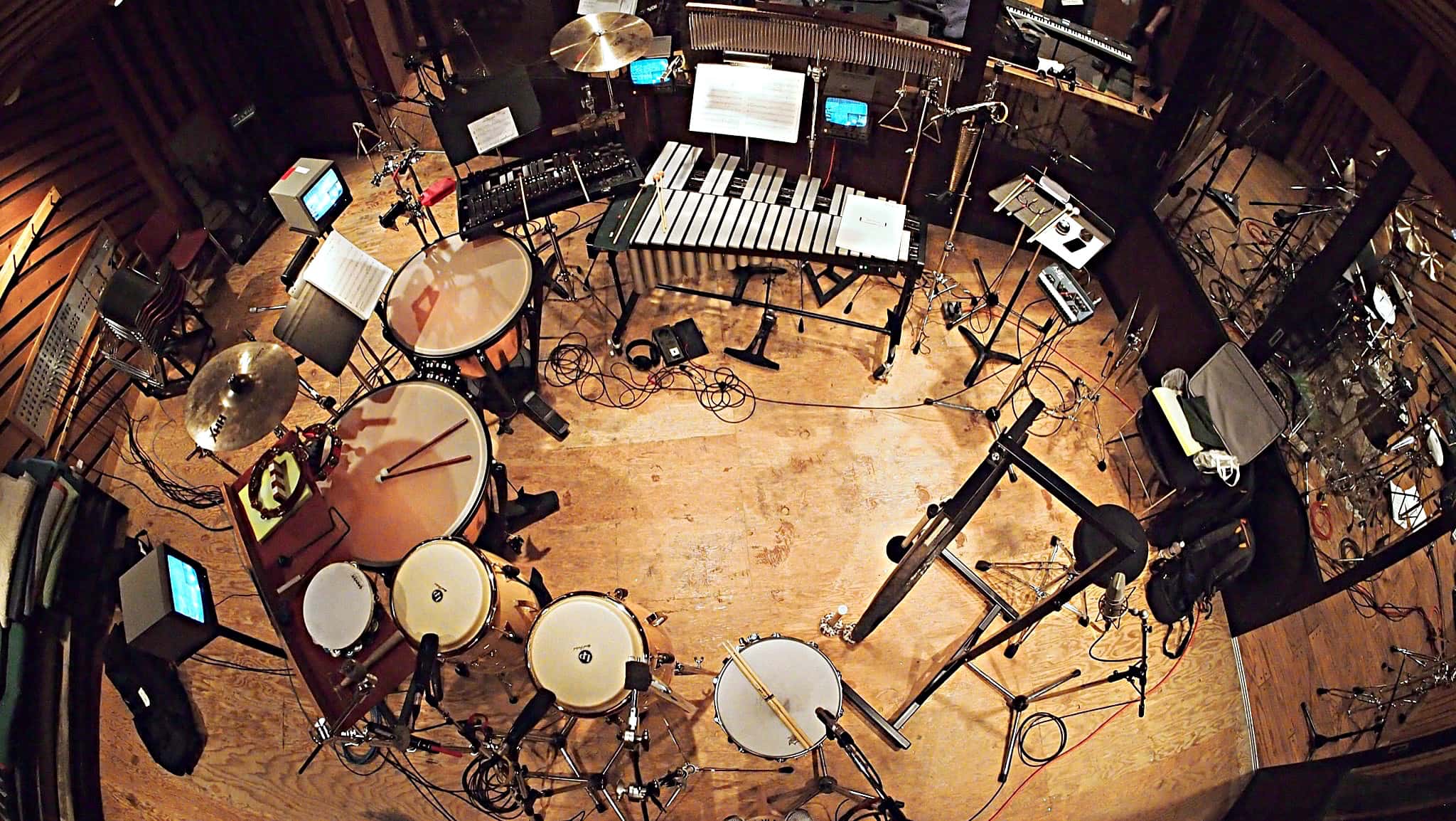 Billy Miller's percussion setup for the Cast Album Recording at Avatar Studios, New York City, for the Broadway Revival of Side Show.