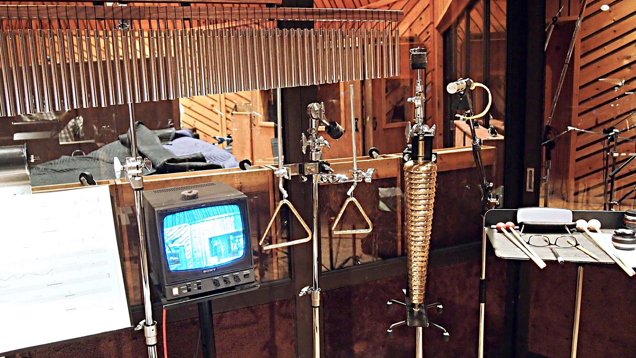 Billy Miller's percussion setup for the Cast Album Recording at Avatar Studios, New York City, for the Broadway Revival of Side Show.