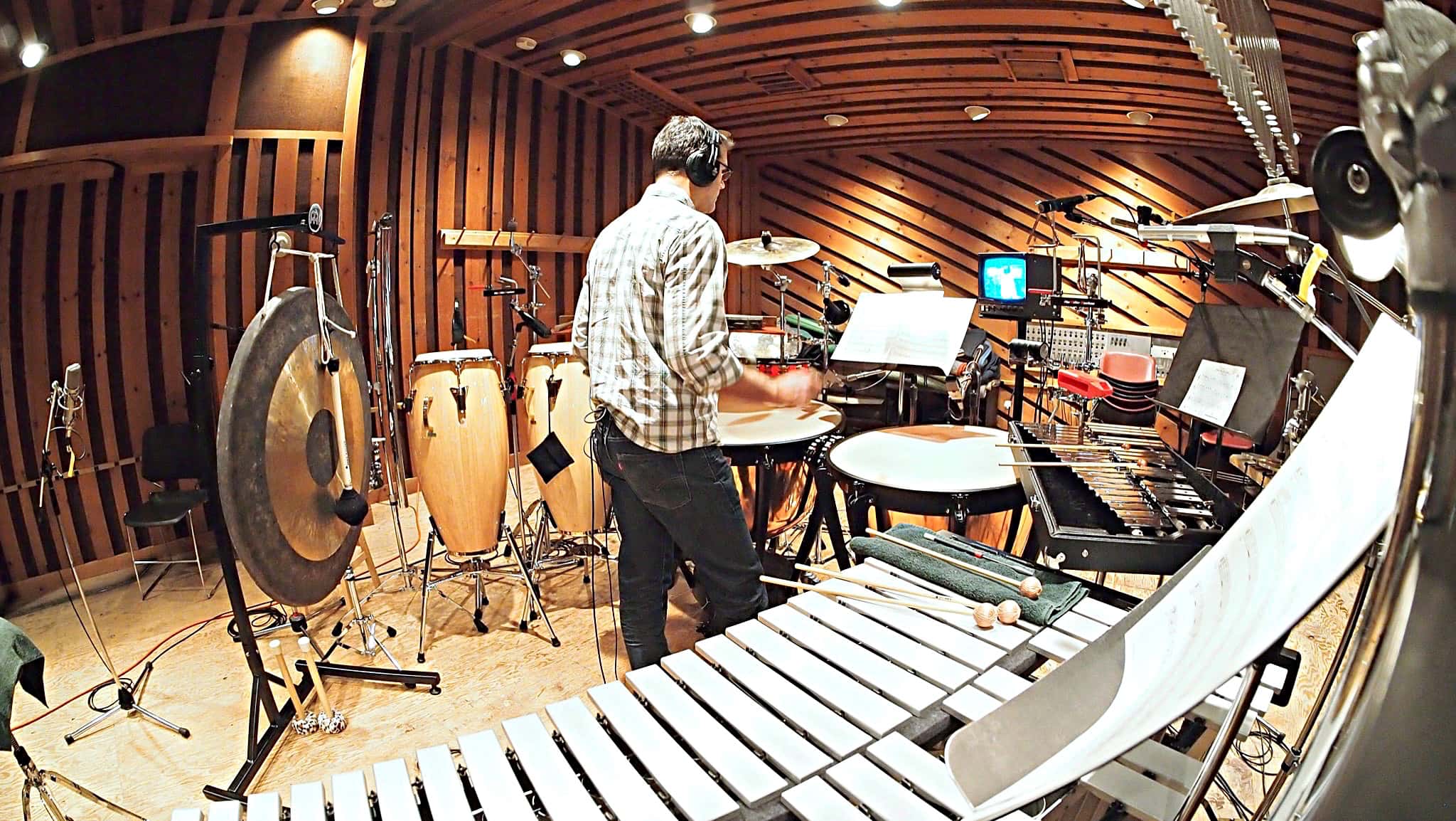 Billy Miller's percussion setup for the Cast Album Recording at Avatar Studios, New York City, for the Broadway Revival of Side Show.