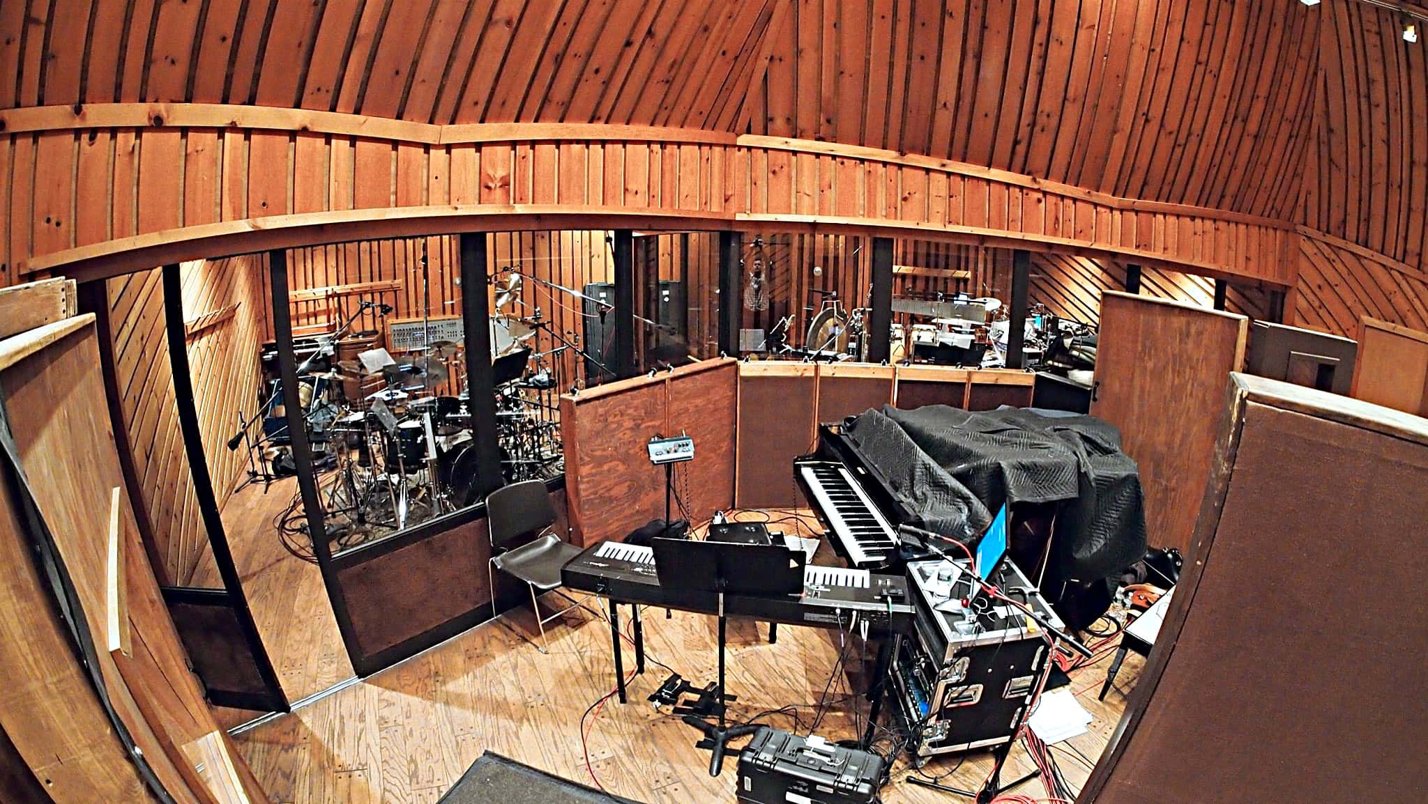 Larry Lelli's drum set setup for the Cast Album Recording at Avatar Studios, New York City, for the Broadway Revival of Side Show.