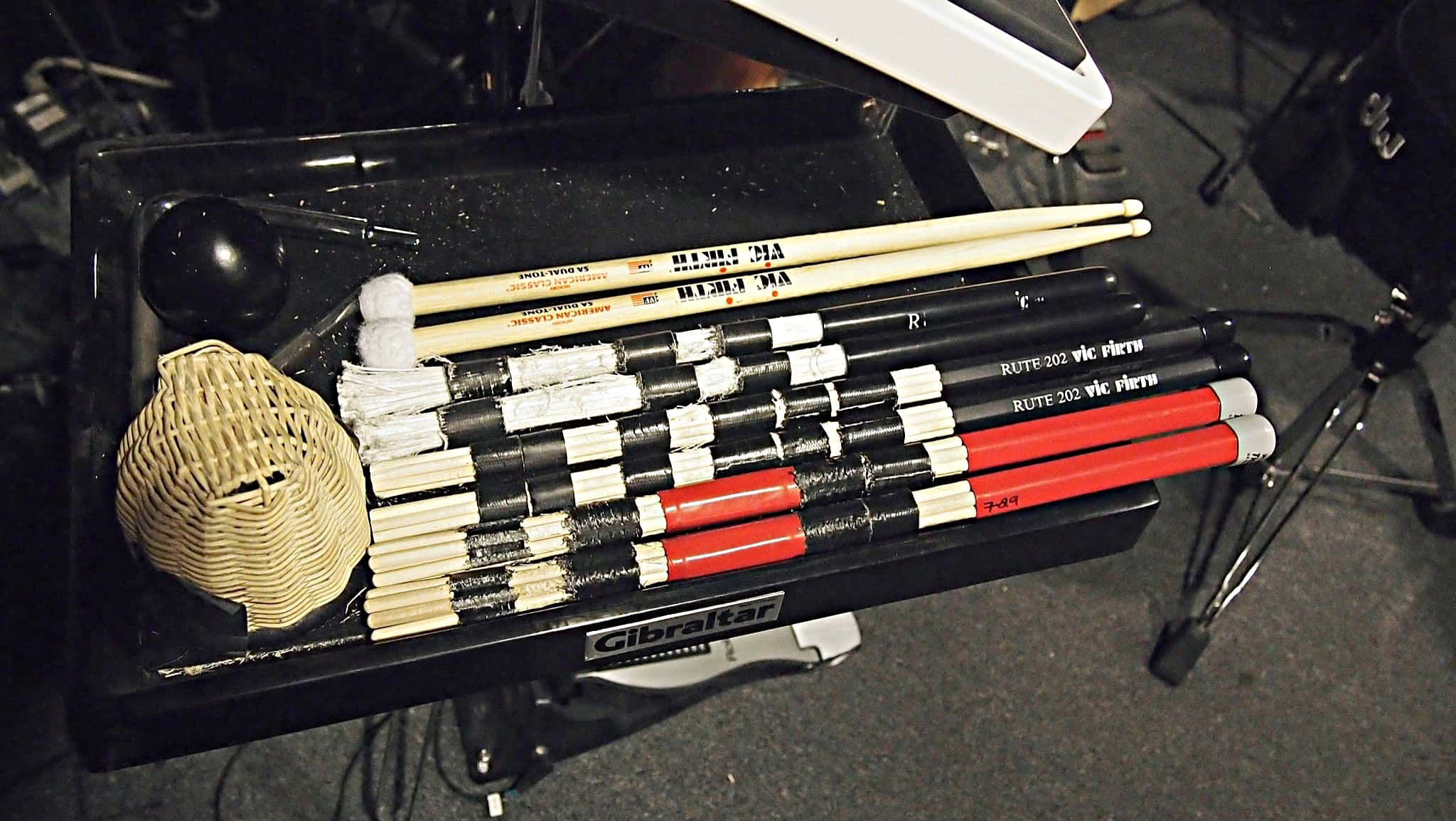 Carter McLean’s drum set setup for the Broadway production of Lion King currently running at the Minskoff Theatre.