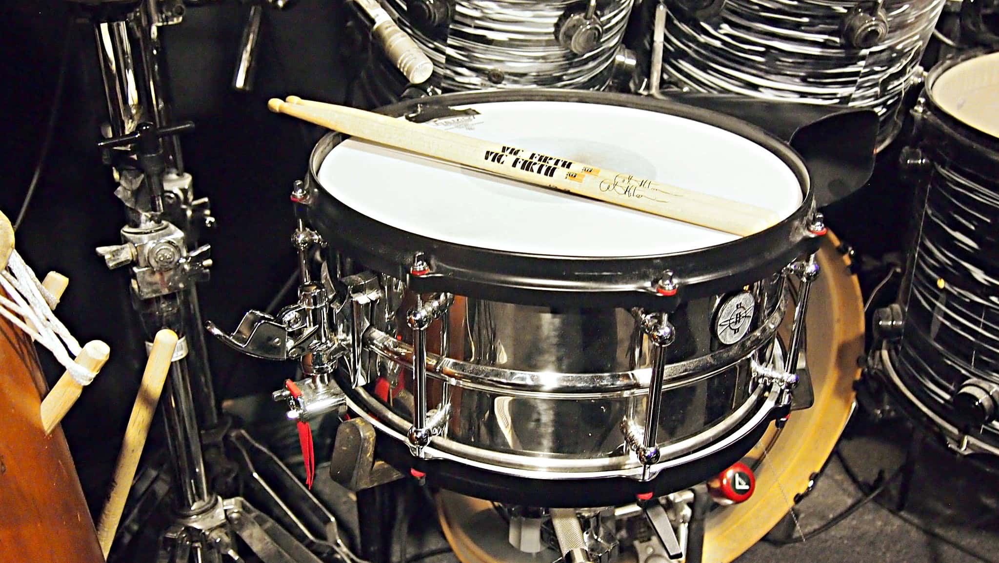 Carter McLean’s drum set setup for the Broadway production of Lion King currently running at the Minskoff Theatre.