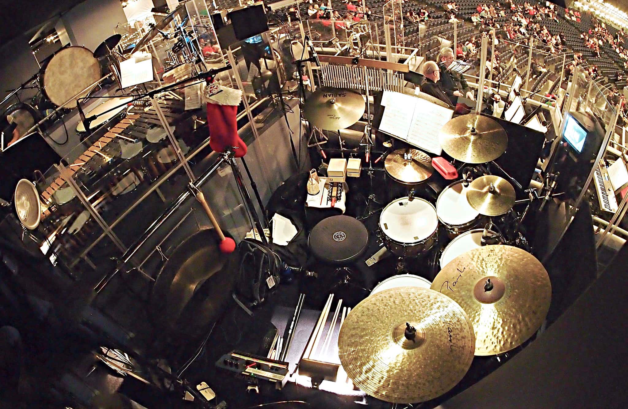 Greg Landes' drum set setup for the Madison Square Garden production of Dr Seuss' How the Grinch Stole Christmas.
