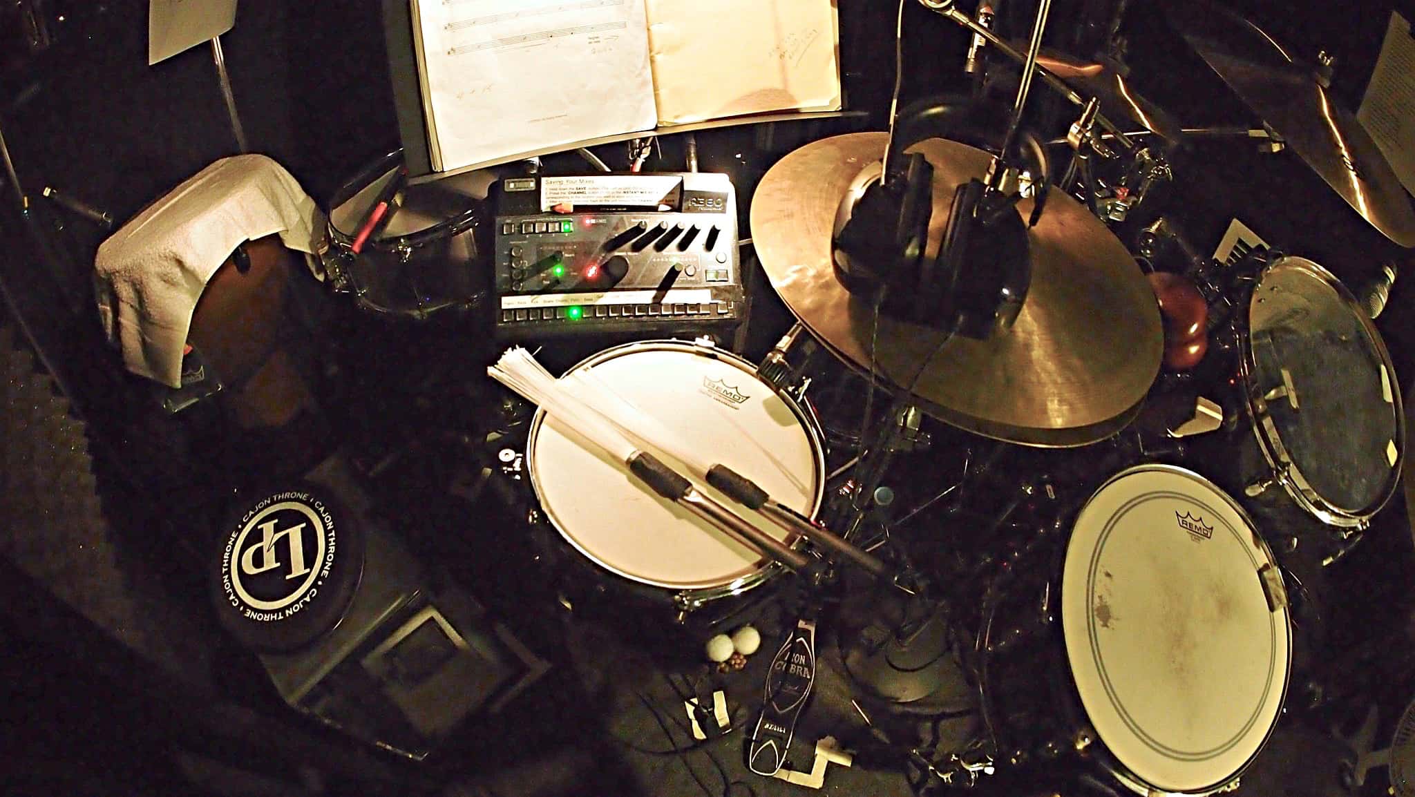 Joe Bonadio's drum set setup for the Broadway production of Sting's The Last Ship at the Neil Simon Theatre.