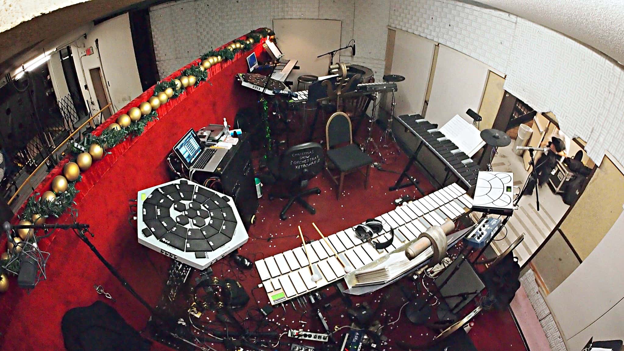 Mario DeCiutiis, Dave Roth, and Matt Beaumont’s percussion setup for the Radio City Christmas Spectacular in New York City.