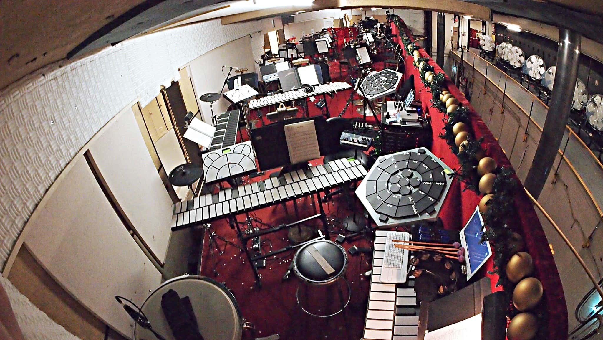 Mario DeCiutiis, Dave Roth, and Matt Beaumont’s percussion setup for the Radio City Christmas Spectacular in New York City.