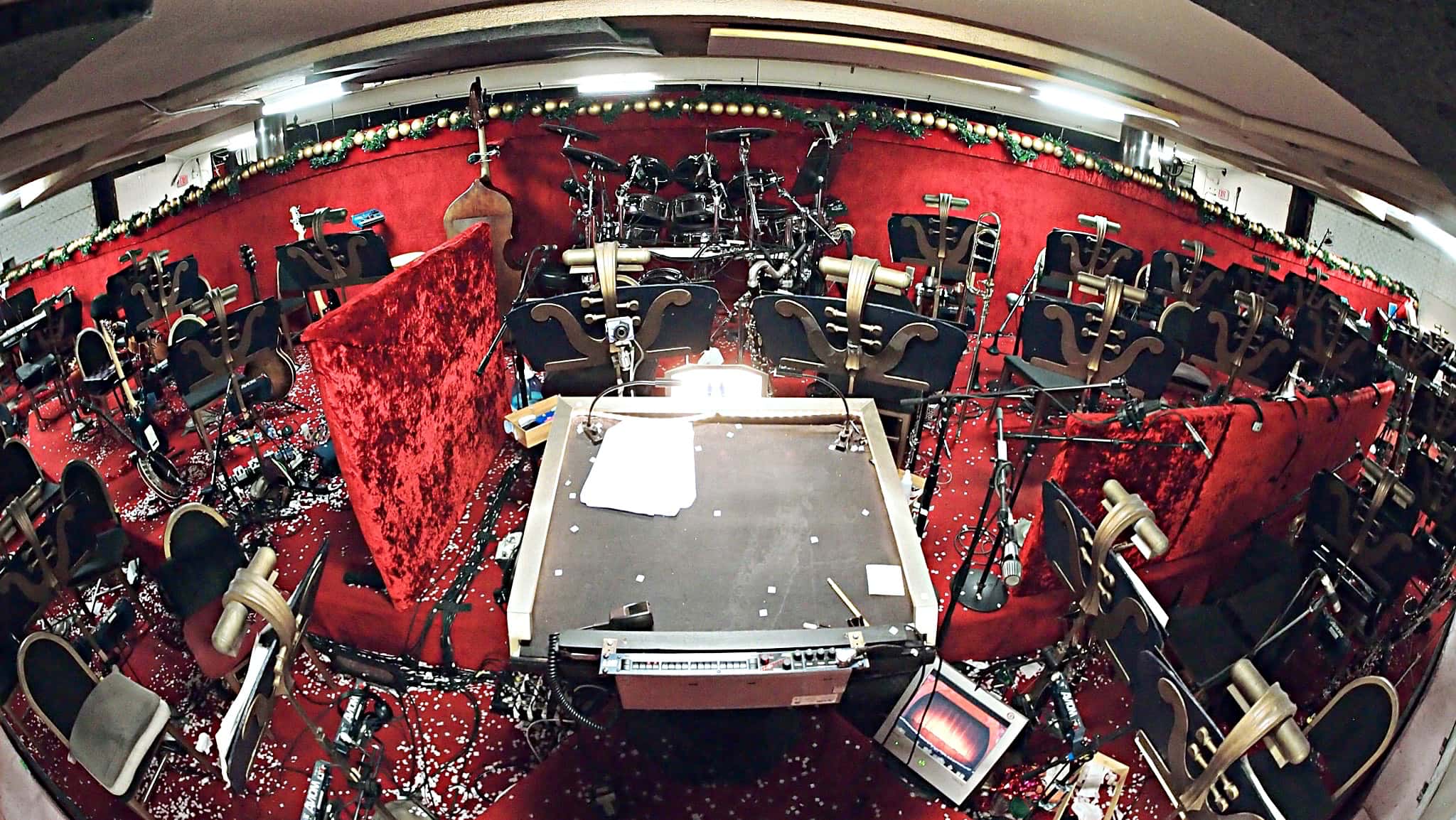 Mario DeCiutiis, Dave Roth, and Matt Beaumont’s percussion setup for the Radio City Christmas Spectacular in New York City.