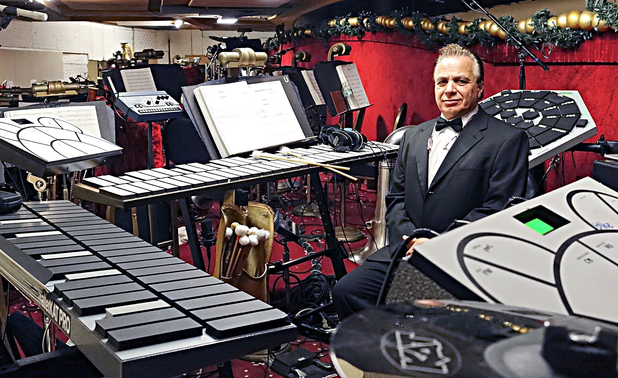 Mario DeCiutiis, Dave Roth, and Matt Beaumont’s percussion setup for the Radio City Christmas Spectacular in New York City.