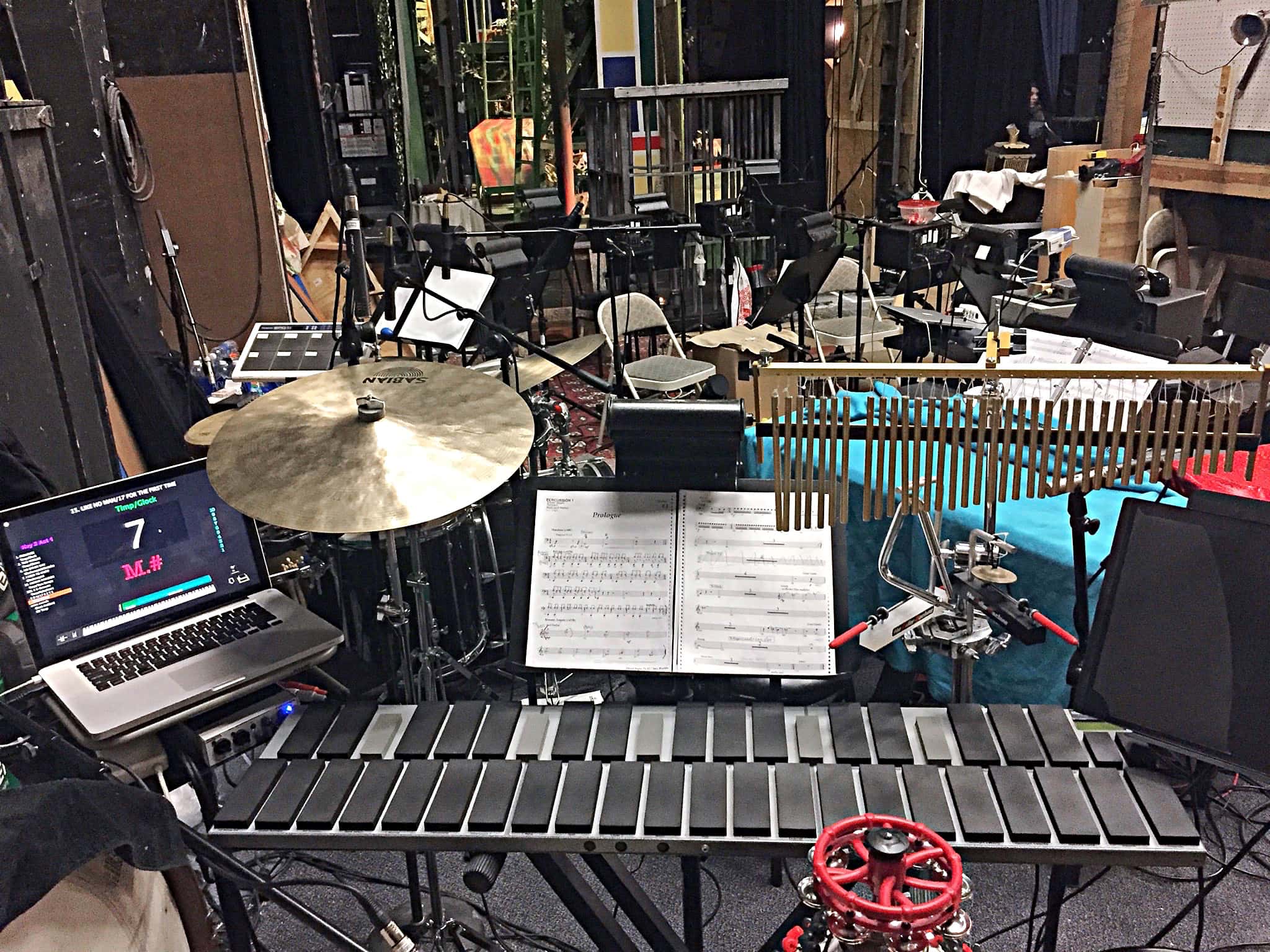 Rob Guilford's combined percussion setup for Tarzan at the White Plains Performing Arts Center in White Plains, New York.