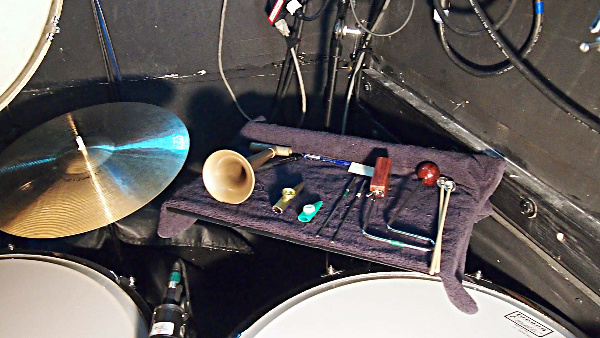 Paul Hansen’s percussion setup for How to Succeed in Business Without Really Trying at the 5th Avenue Theatre in Seattle, Washington.