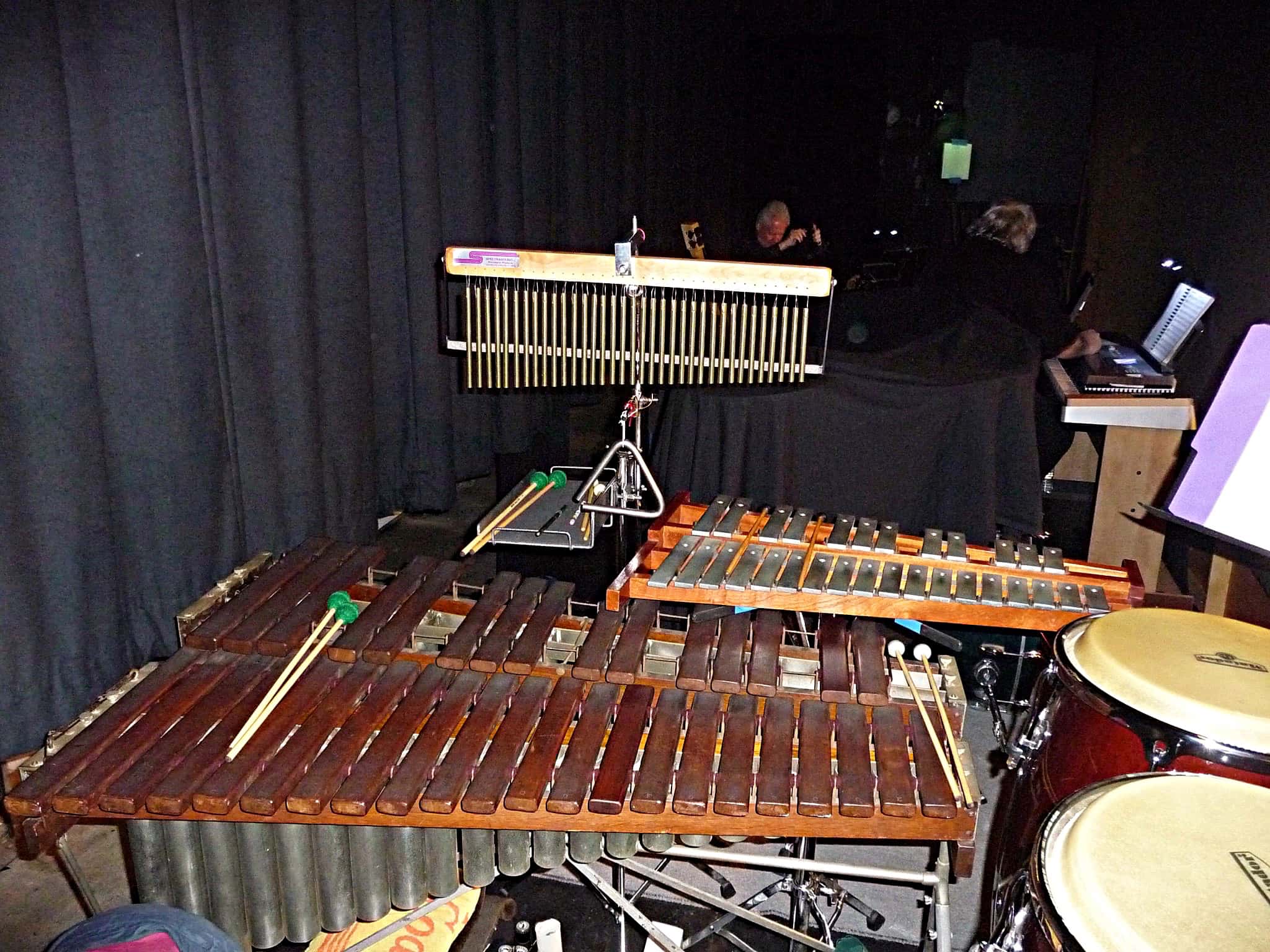 Debbie Minnichelli's percussion setup for Smokey Joe's Cafe at the Stage Door Repertory Theatre in Anaheim, California.