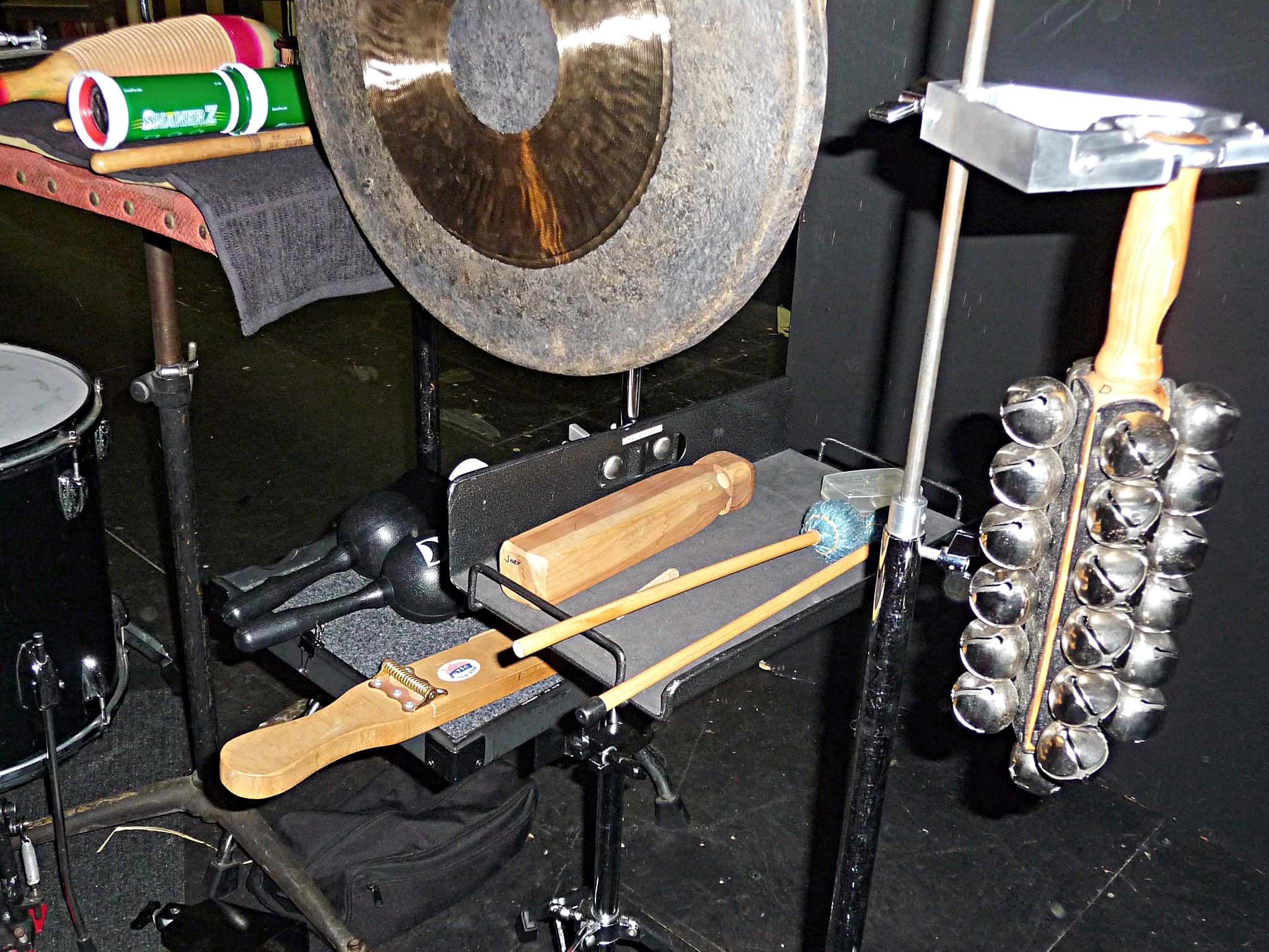 Debbie Minnichelli's percussion setup for Smokey Joe's Cafe at the Stage Door Repertory Theatre in Anaheim, California.